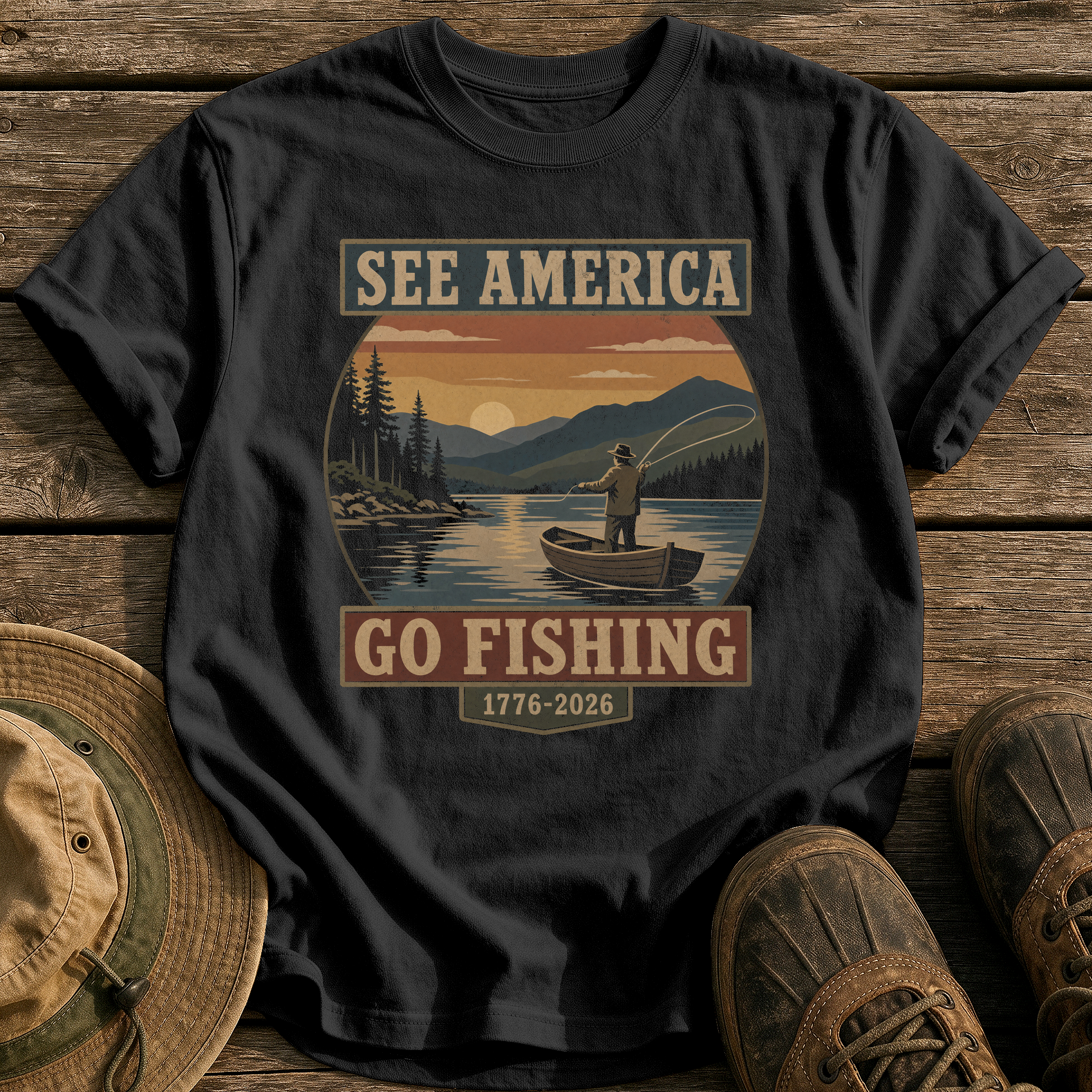 See America Go Fishing tee - Black - front