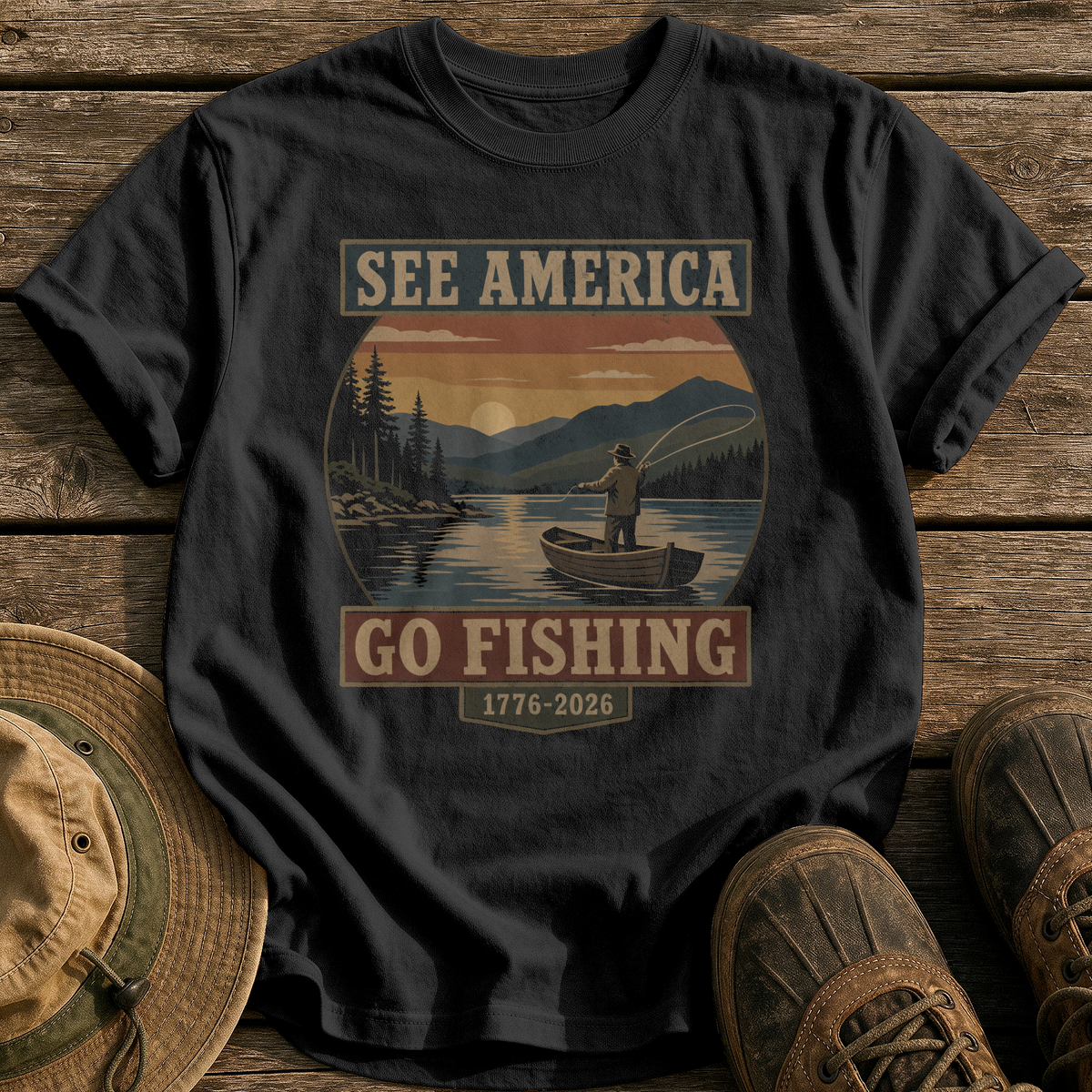 See America Go Fishing tee - Black - front