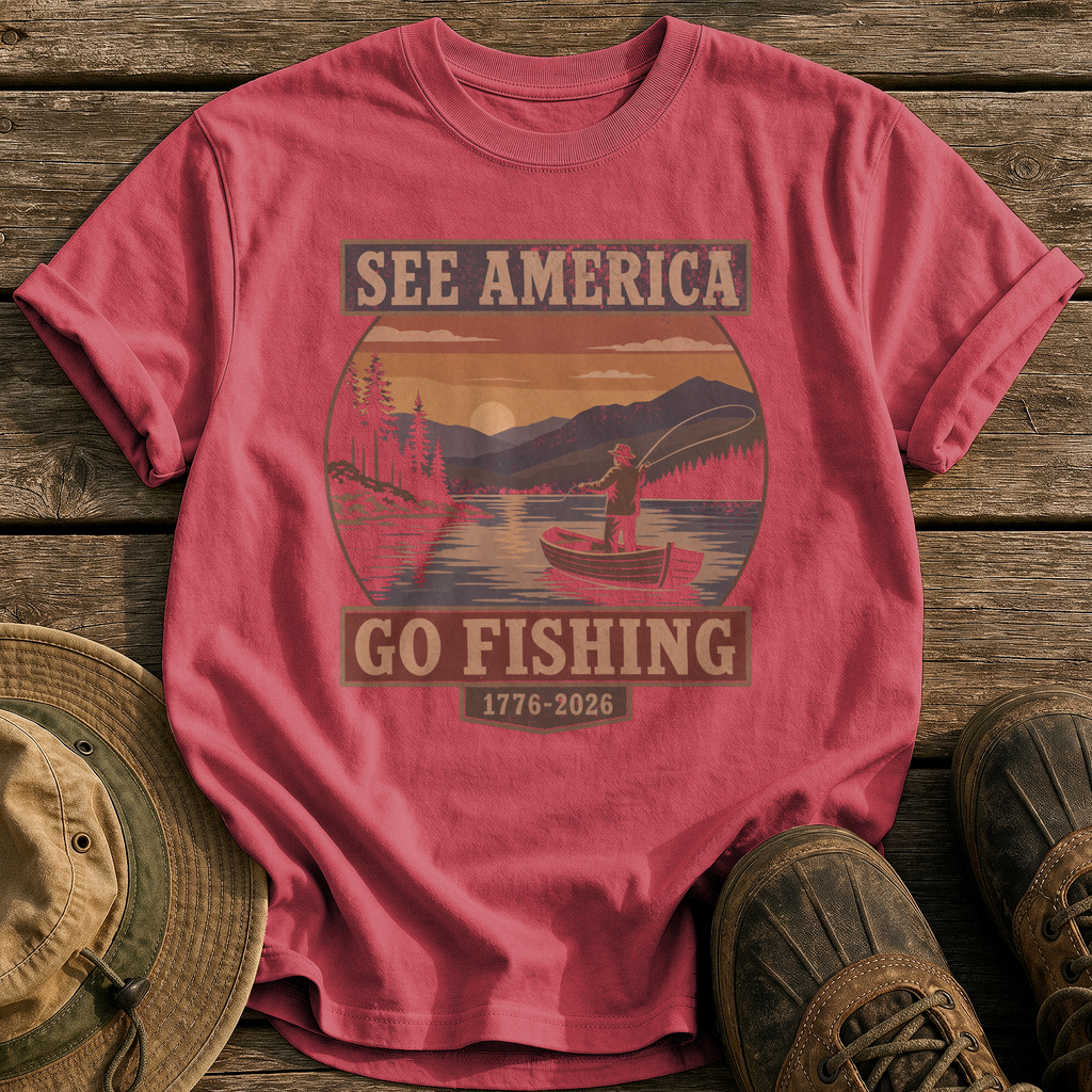 See America Go Fishing tee - Chili - front