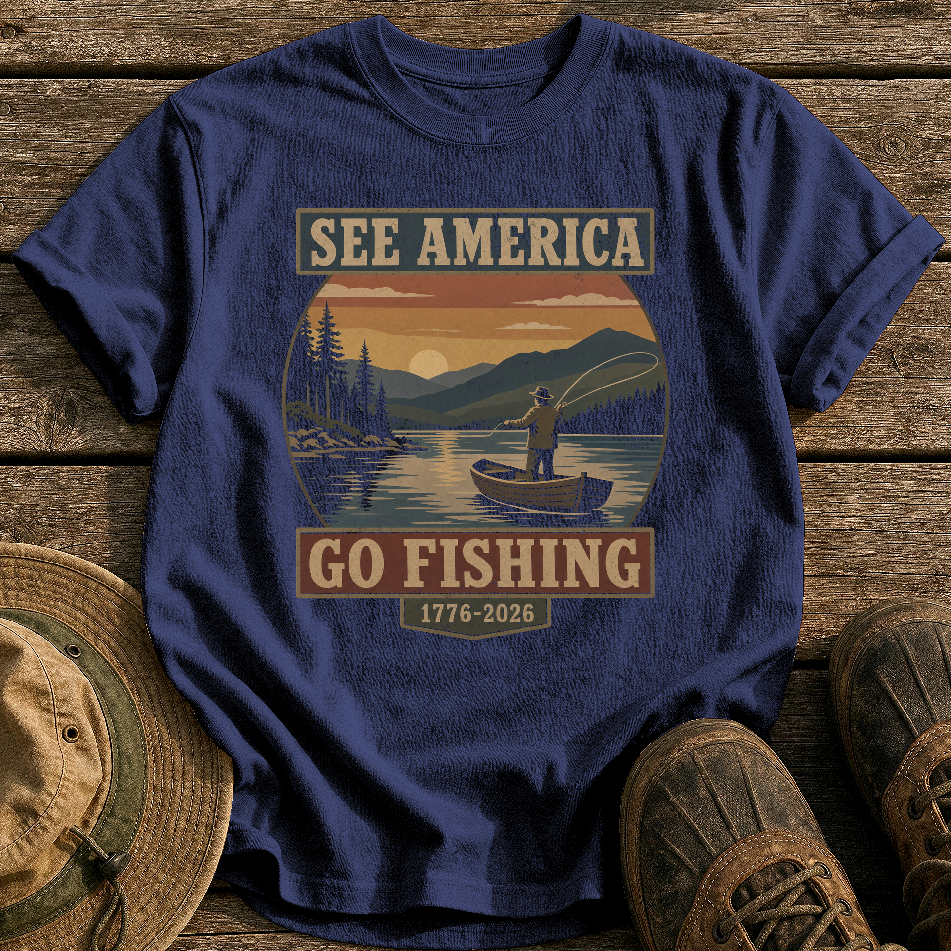See America Go Fishing tee - True Navy - front