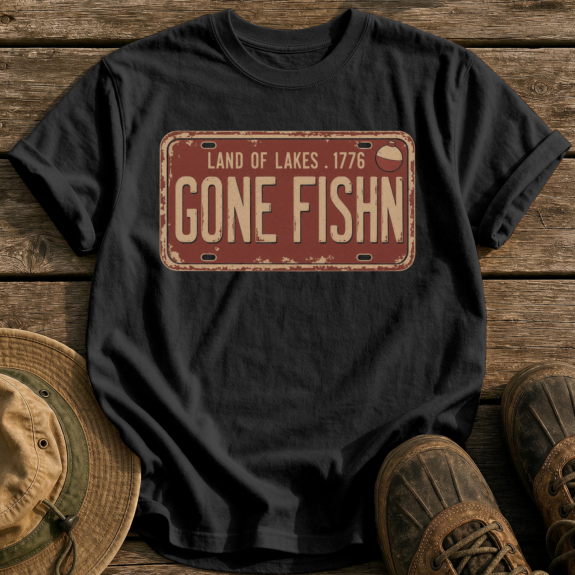 Gone Fishin Plate tee - Black - front