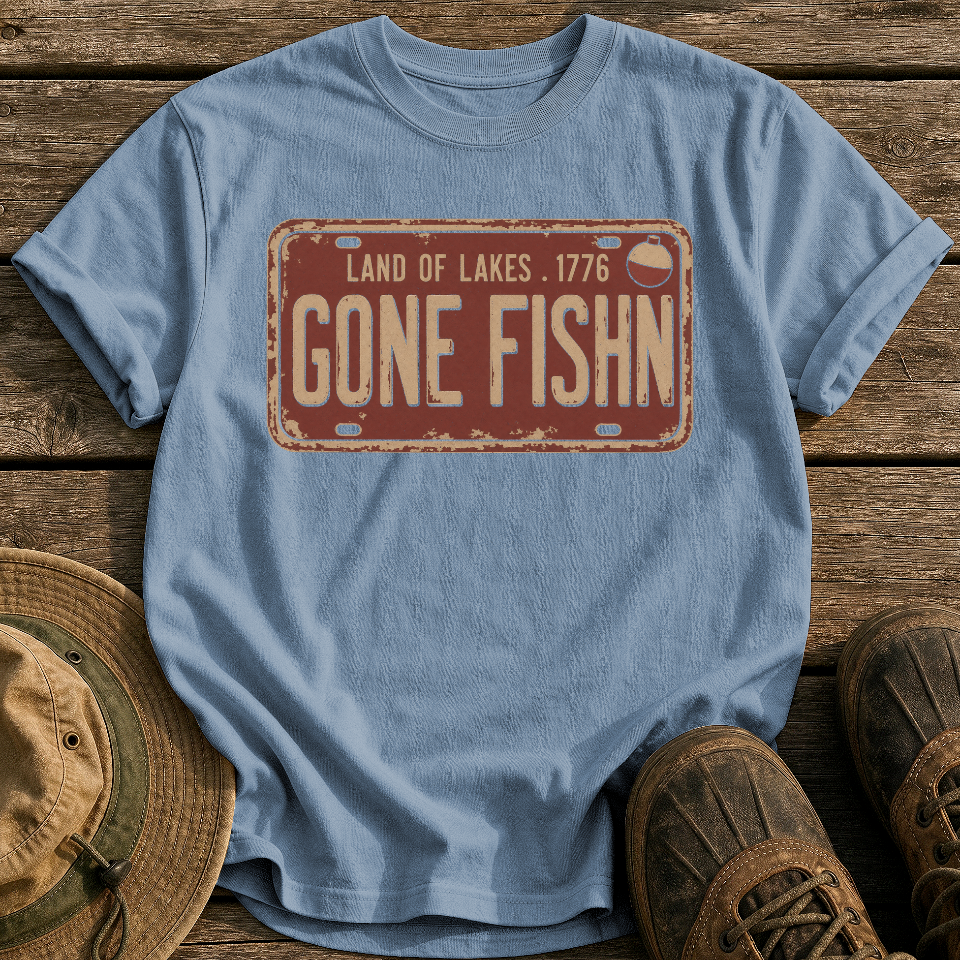 Gone Fishin Plate tee - Blue Jean - front