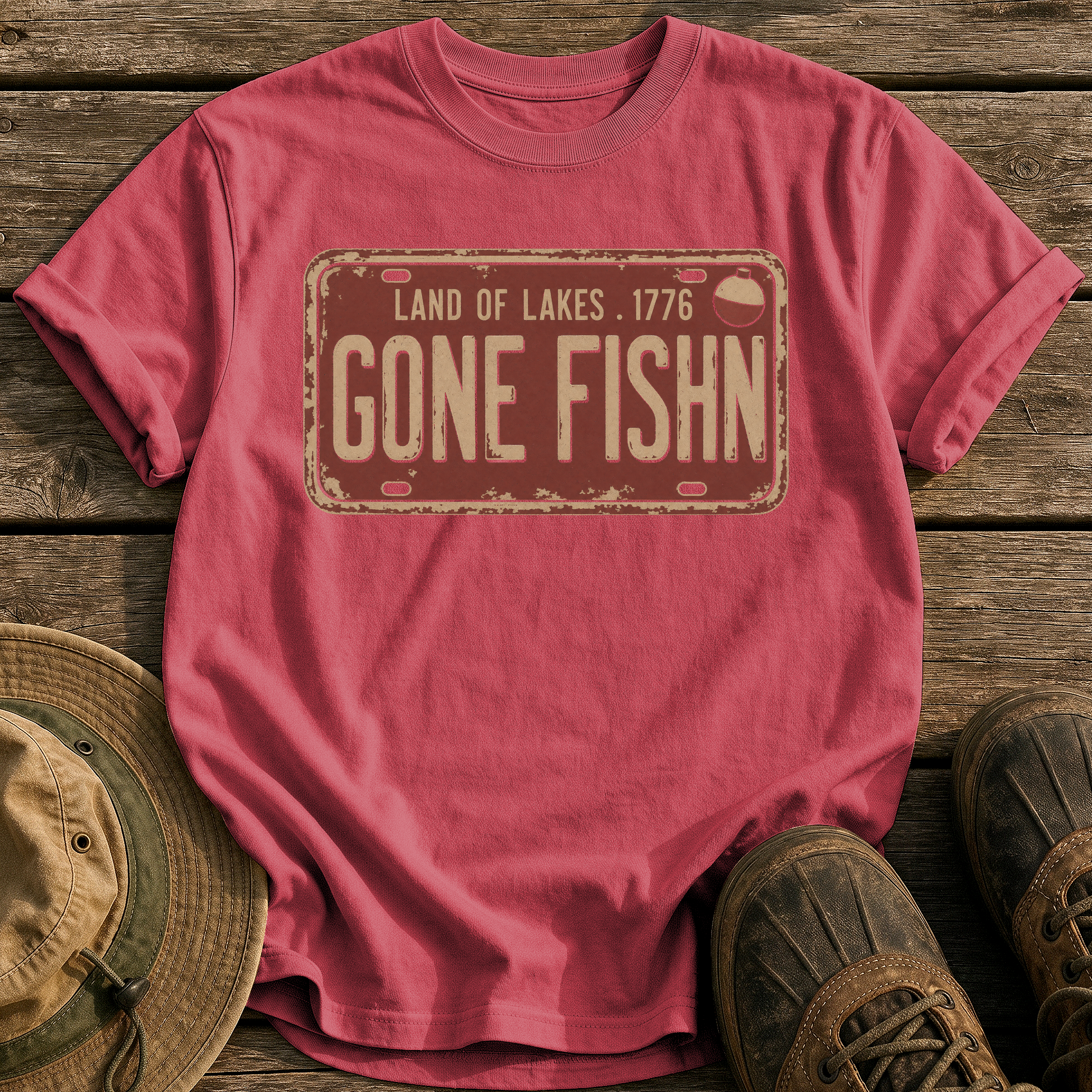 Gone Fishin Plate tee - Chili - front