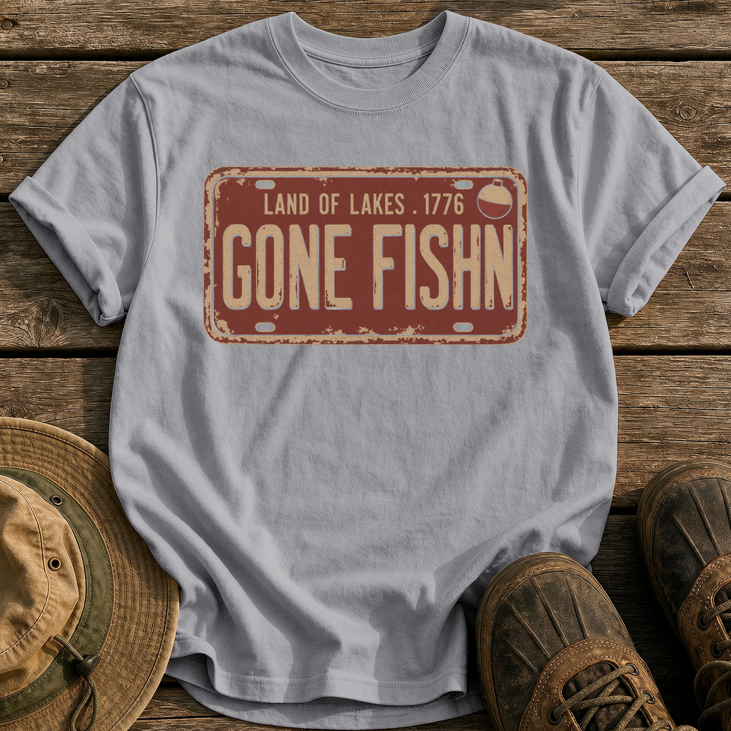Gone Fishin Plate tee - Grey - front