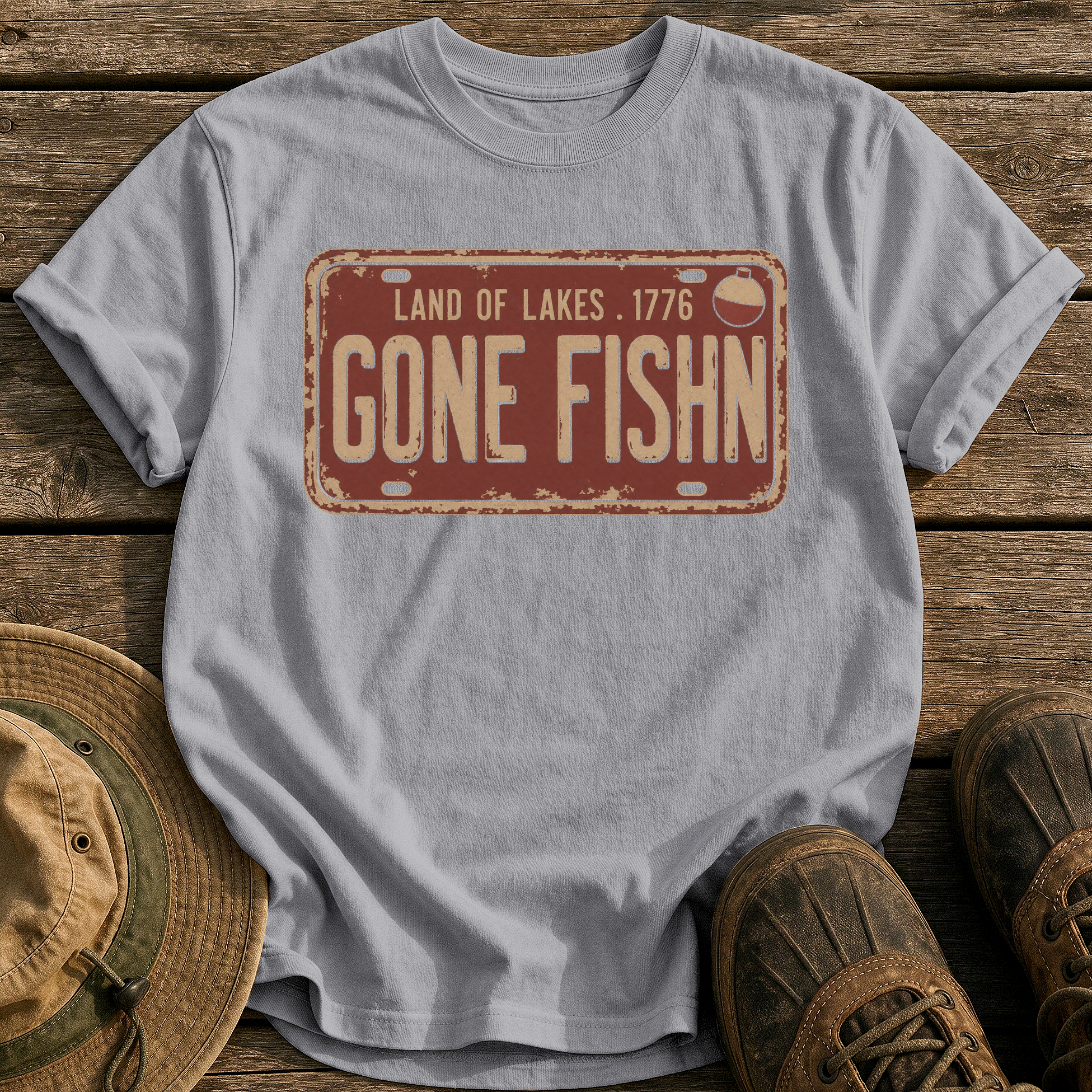 Gone Fishin Plate tee - Grey - front