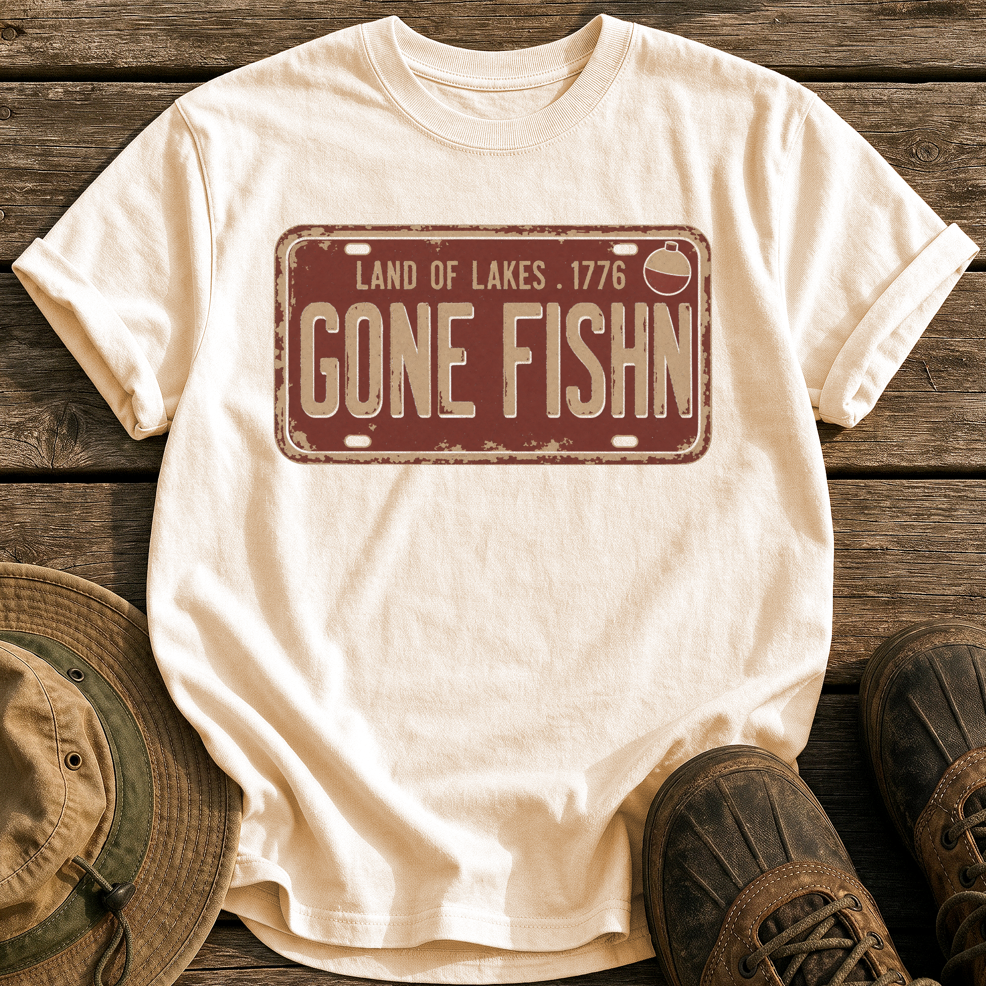 Gone Fishin Plate tee - Ivory - front