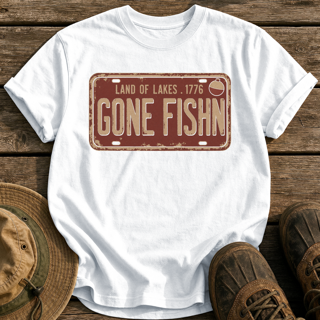 Gone Fishin Plate tee - White - front