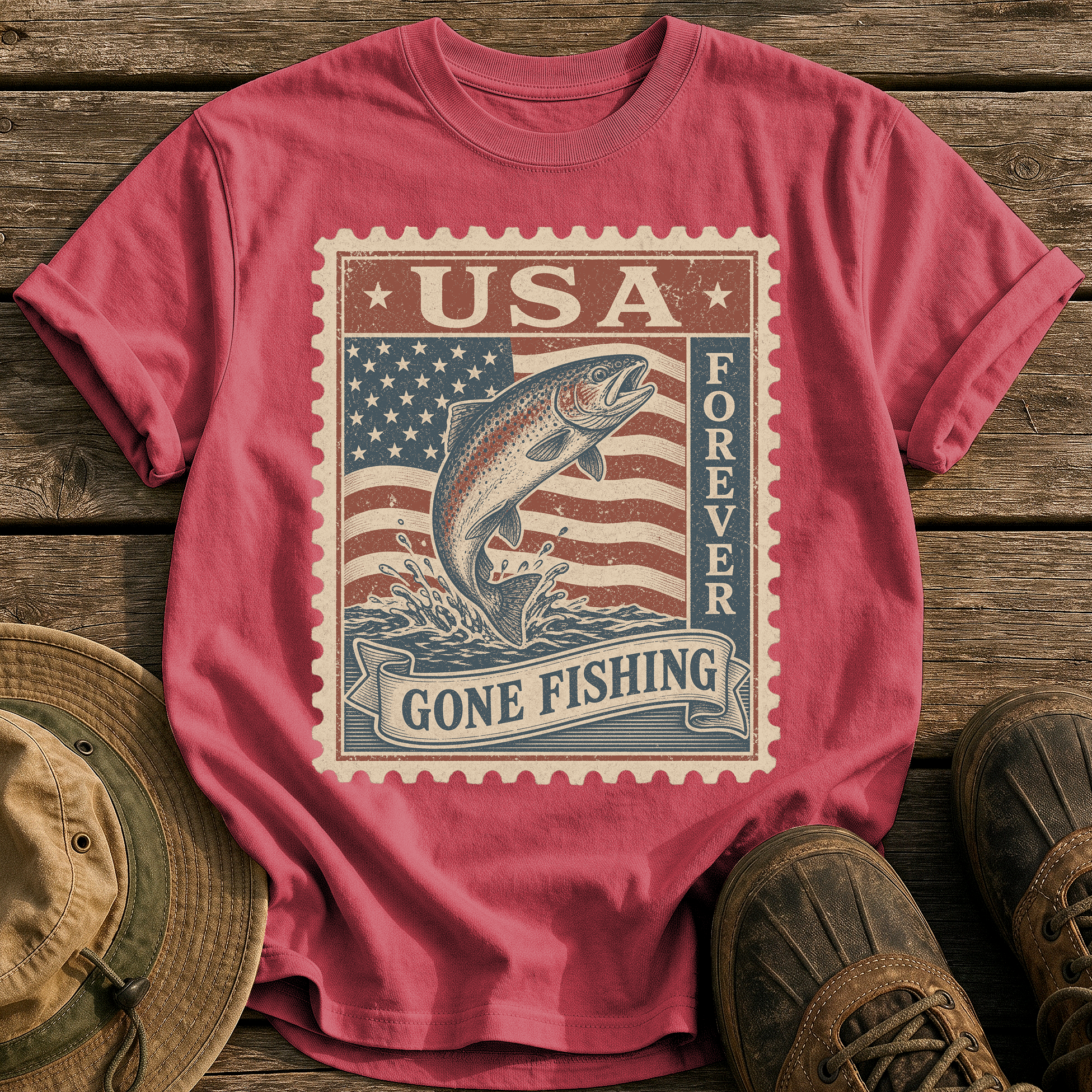 USA Forever Fishing Stamp tee - Chili - front