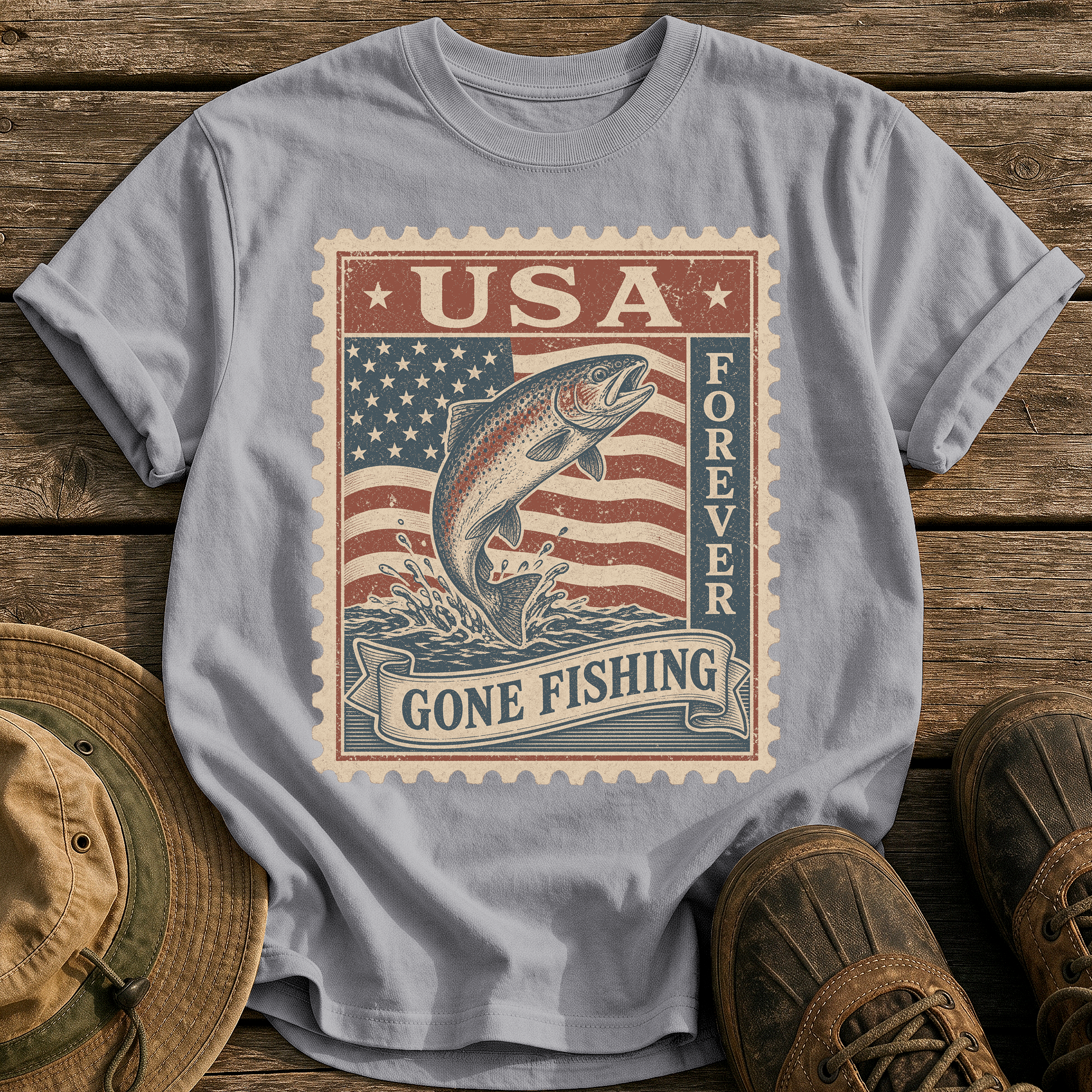 USA Forever Fishing Stamp tee - Grey - front
