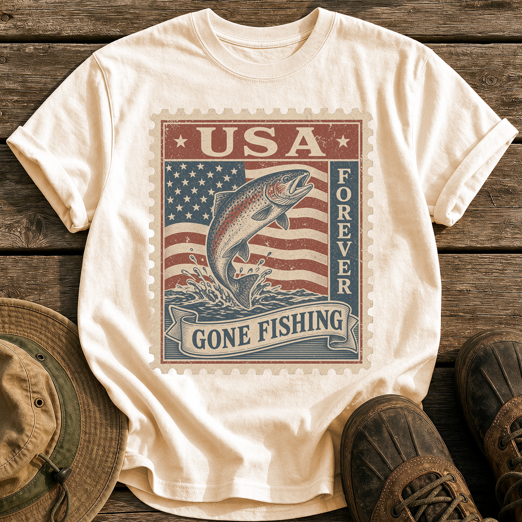 USA Forever Fishing Stamp tee - Ivory - front