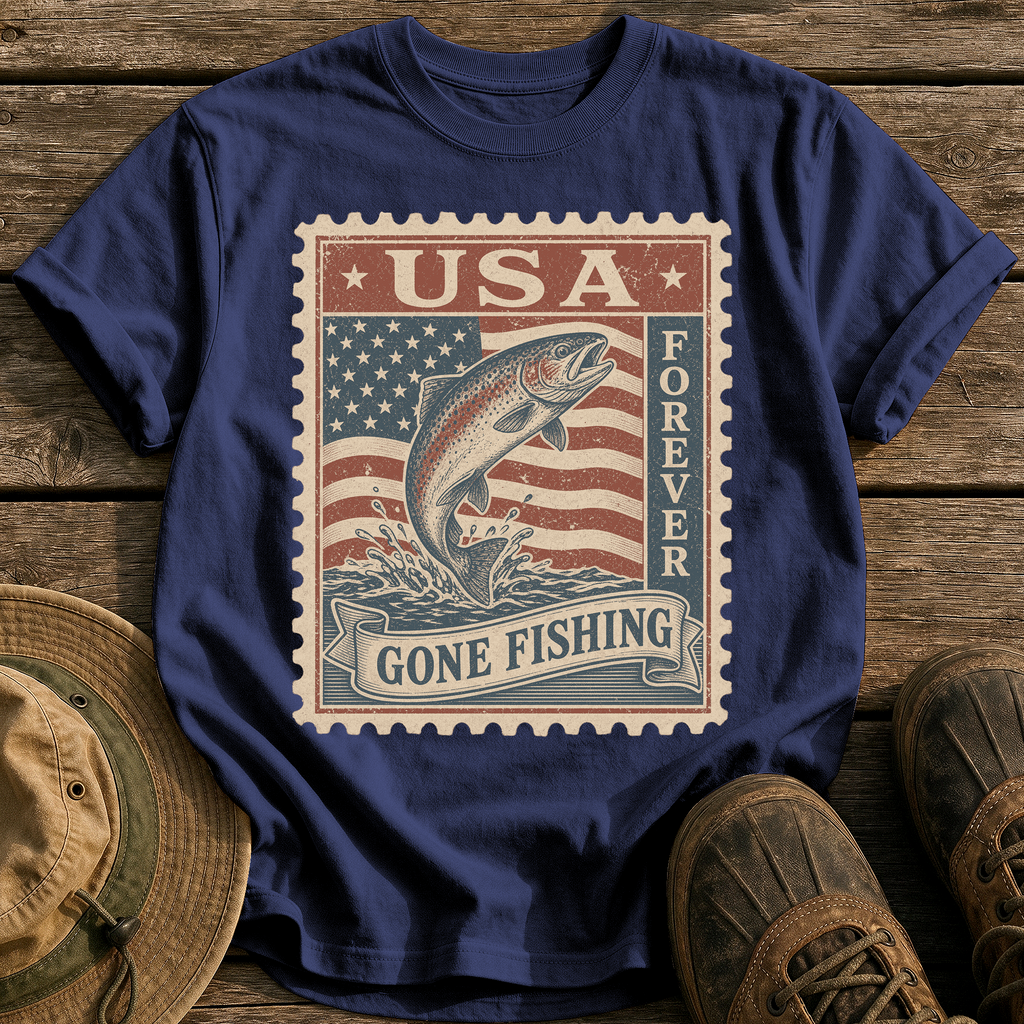 USA Forever Fishing Stamp tee - True Navy - front