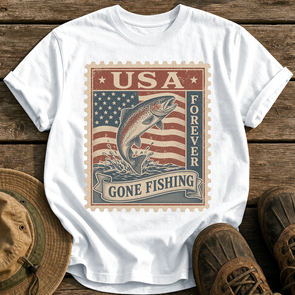 USA Forever Fishing Stamp tee - White - front