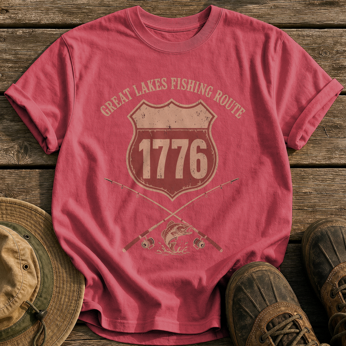 Great Lakes Fishing Route tee - Chili - front
