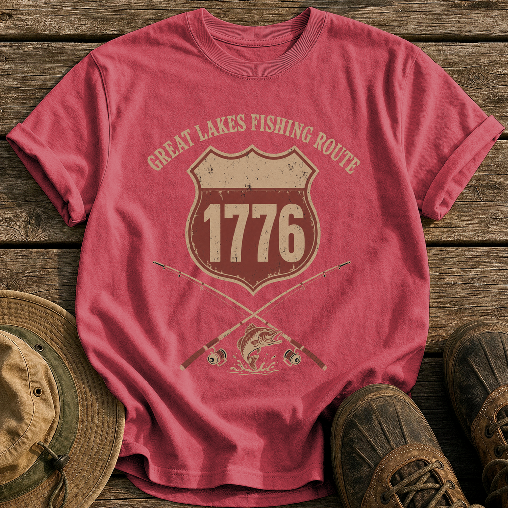 Great Lakes Fishing Route tee - Chili - front