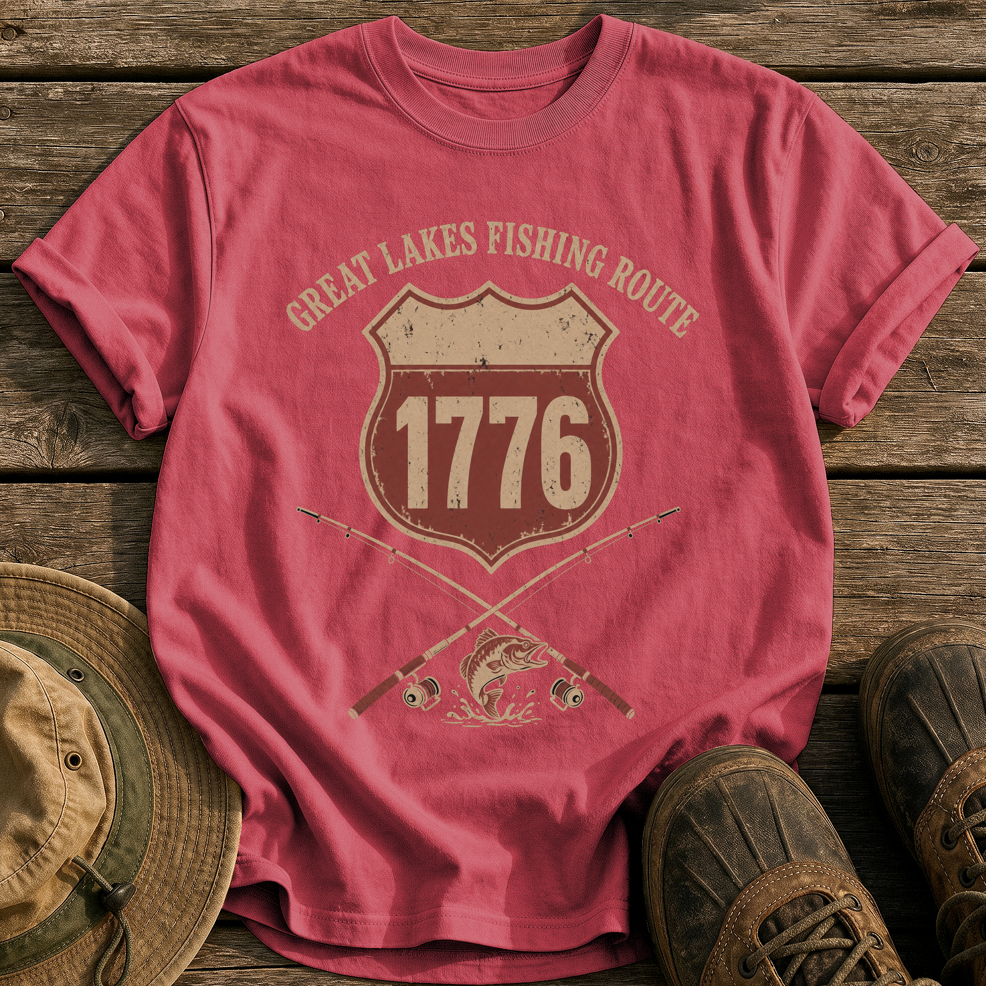 Great Lakes Fishing Route tee - Chili - front