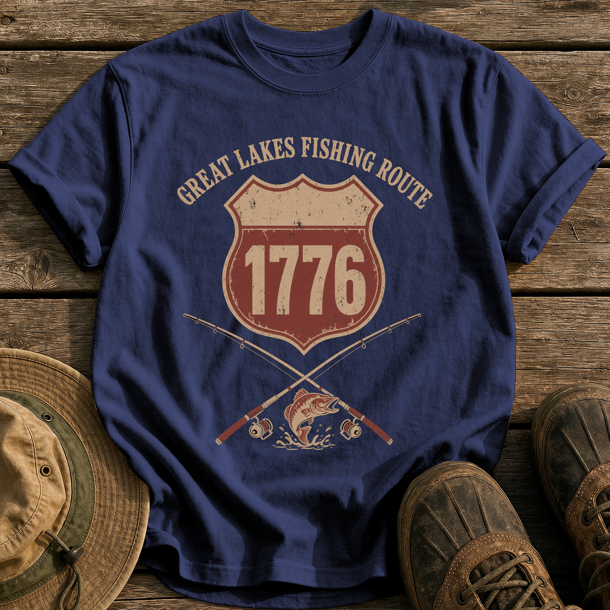 Great Lakes Fishing Route tee - True Navy - front