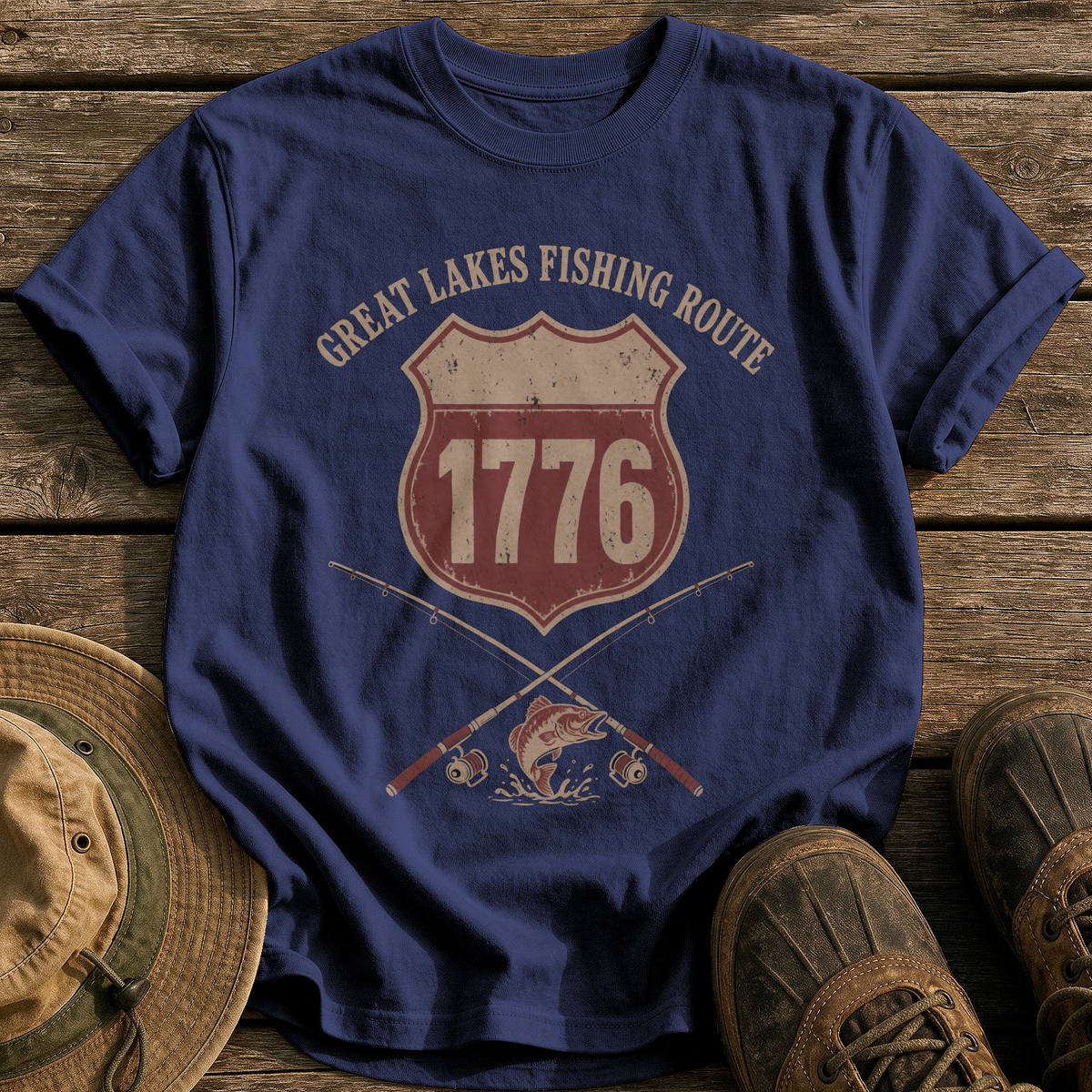Great Lakes Fishing Route tee - True Navy - front