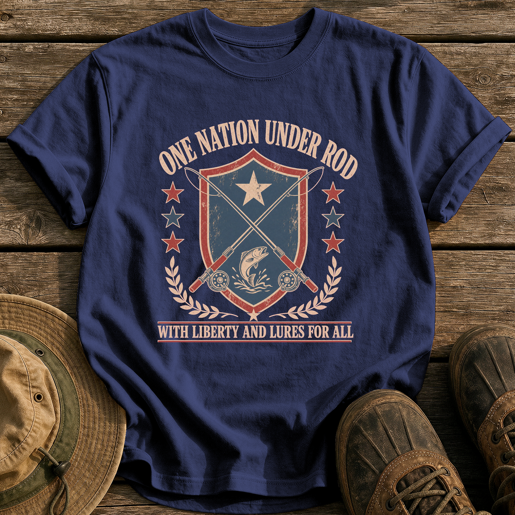 One Nation Under Rod tee - True Navy - front