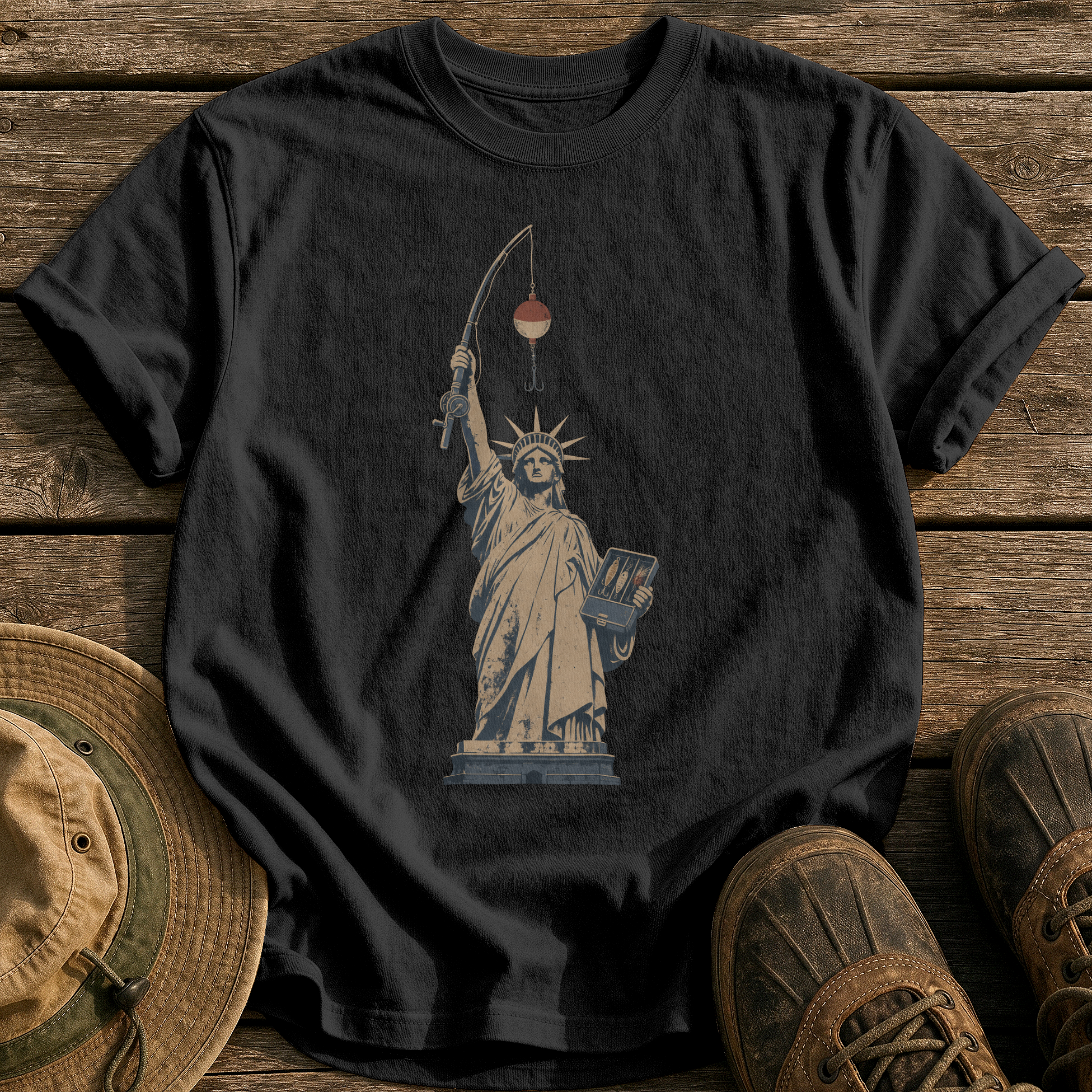 Lady Liberty's Rod tee - Black - front
