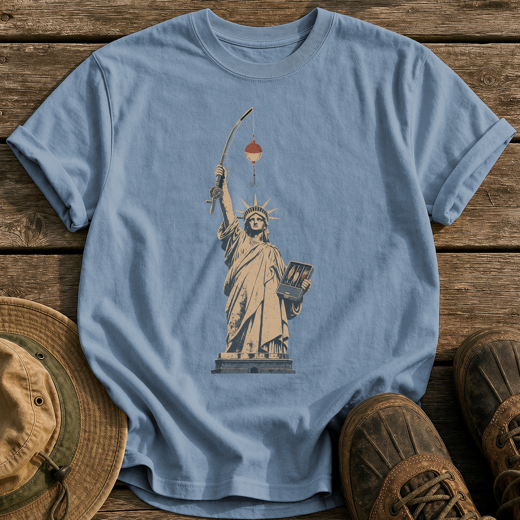 Lady Liberty's Rod tee - Blue Jean - front