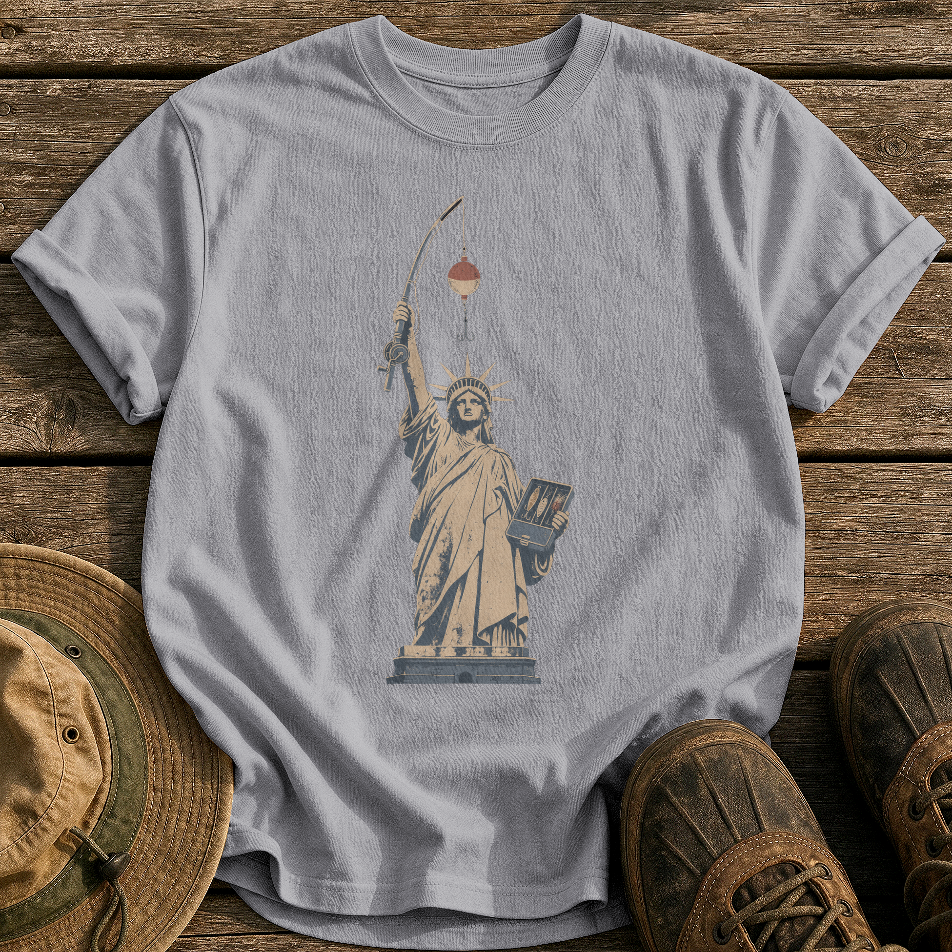 Lady Liberty's Rod tee - Grey - front