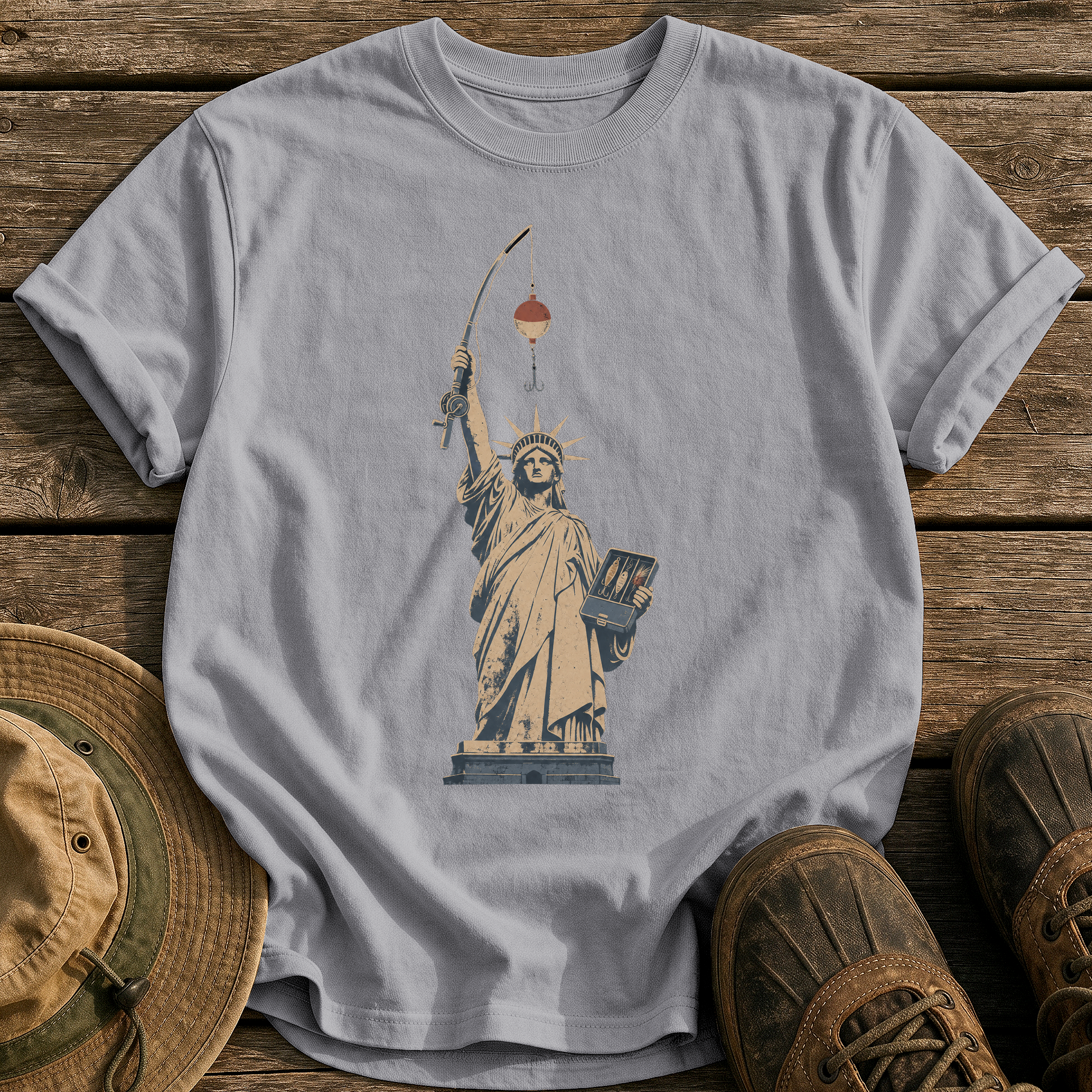 Lady Liberty's Rod tee - Grey - front