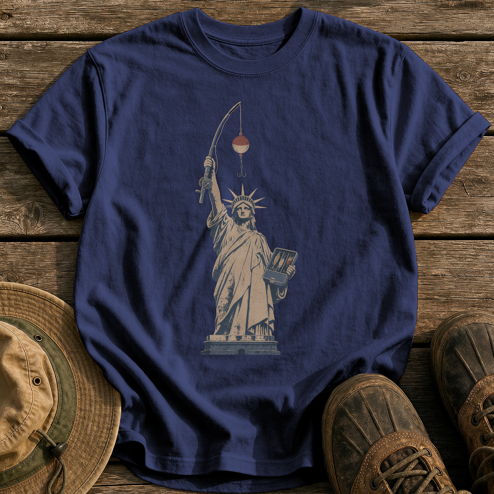 Lady Liberty's Rod tee - True Navy - front