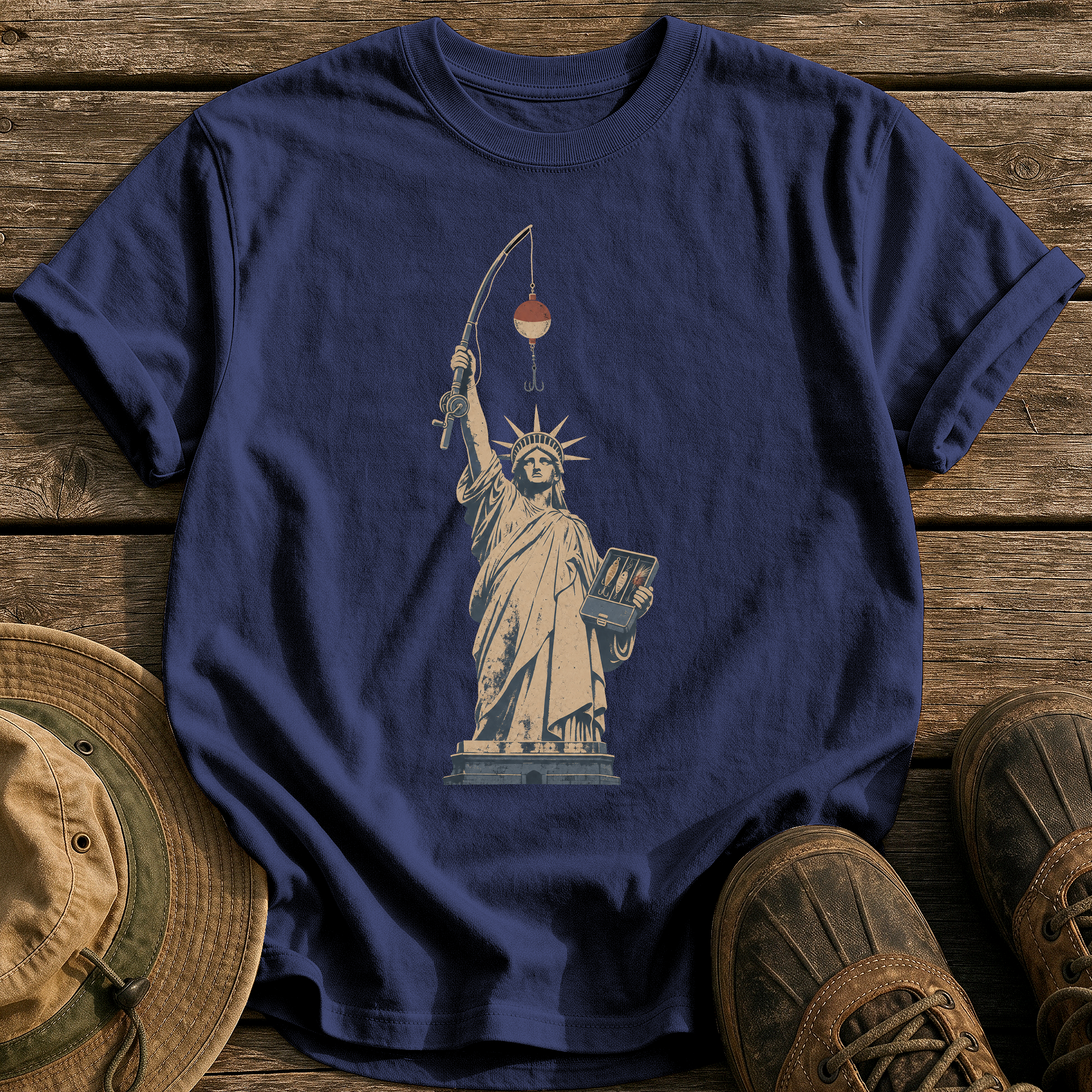 Lady Liberty's Rod tee - True Navy - front