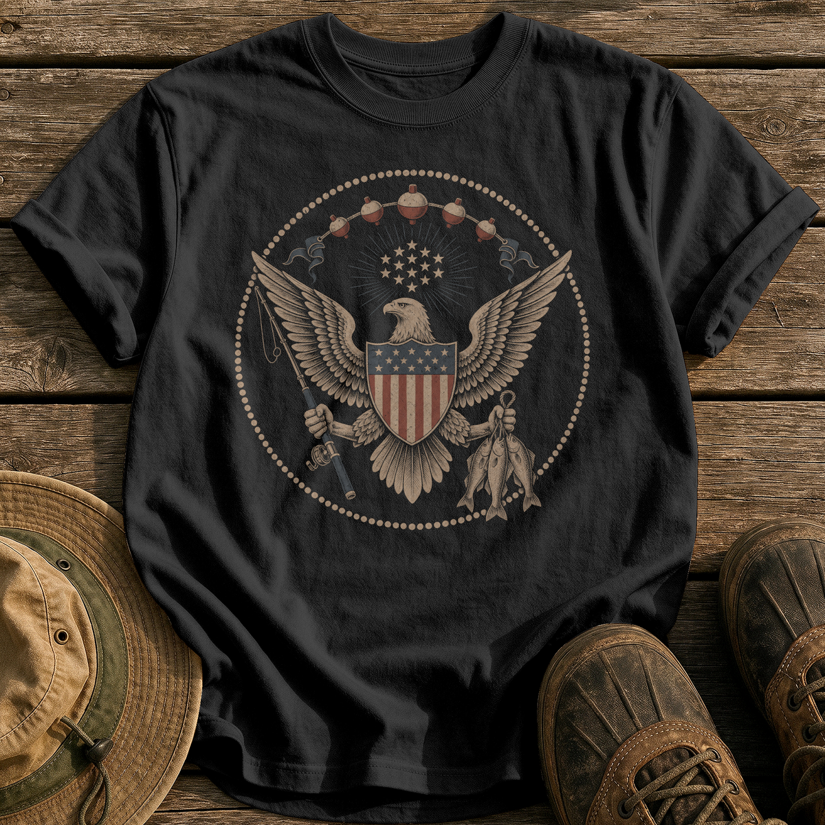 Great Seal of Fishing tee - Black - front