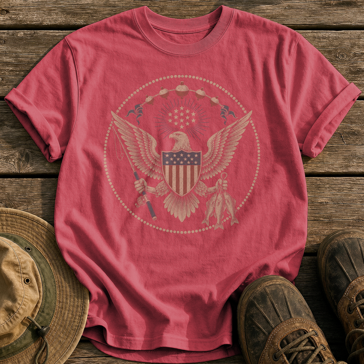 Great Seal of Fishing tee - Chili - front
