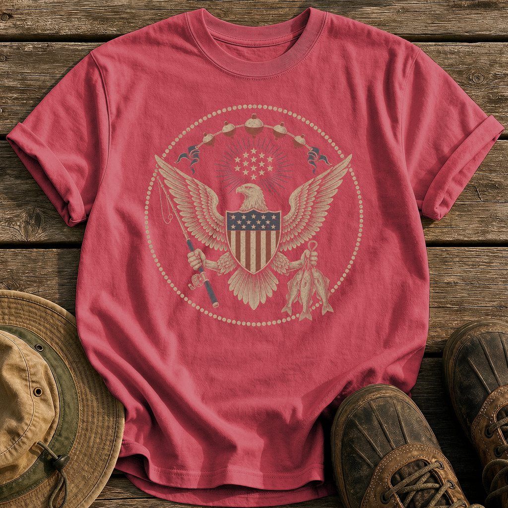Great Seal of Fishing tee - Chili - front