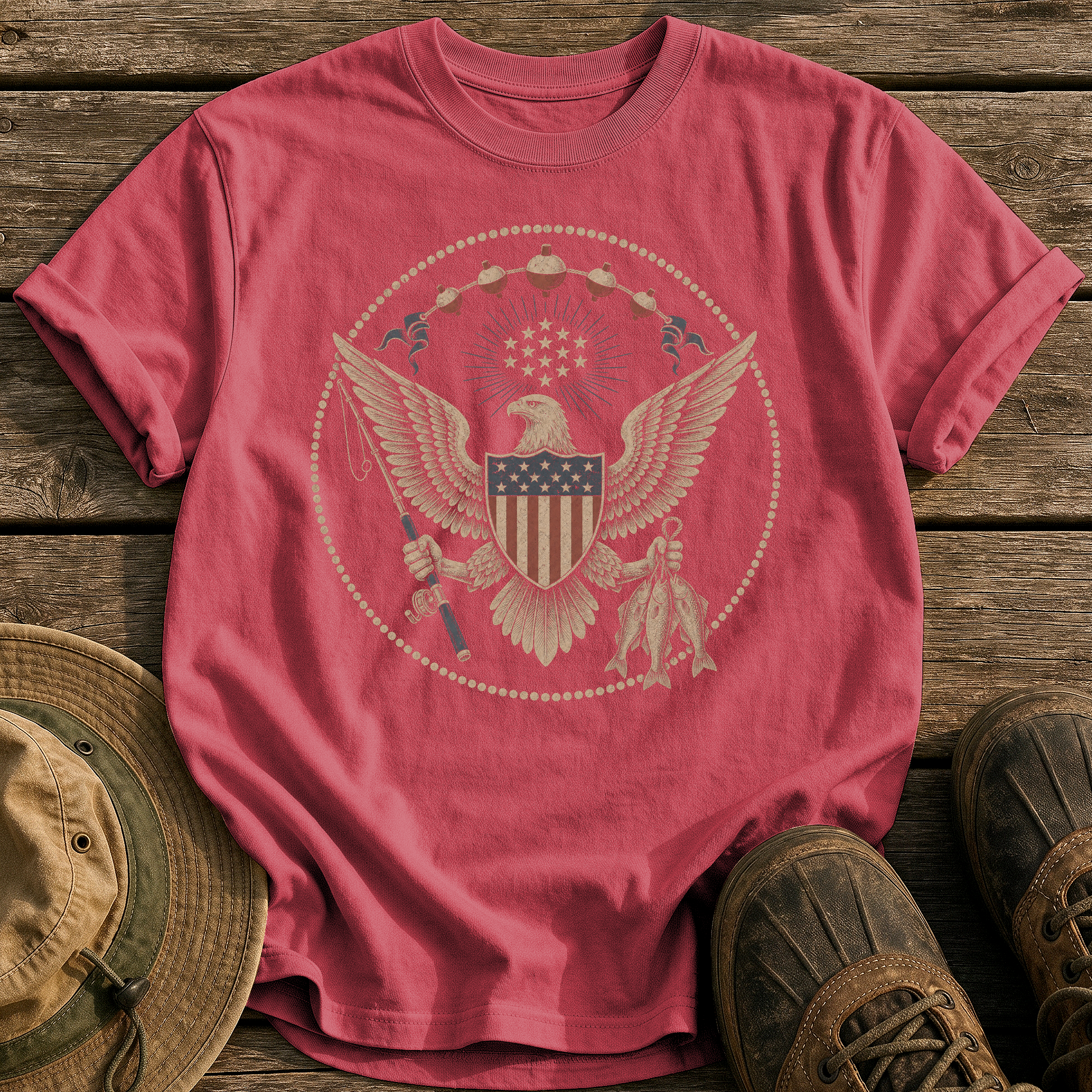 Great Seal of Fishing tee - Chili - front