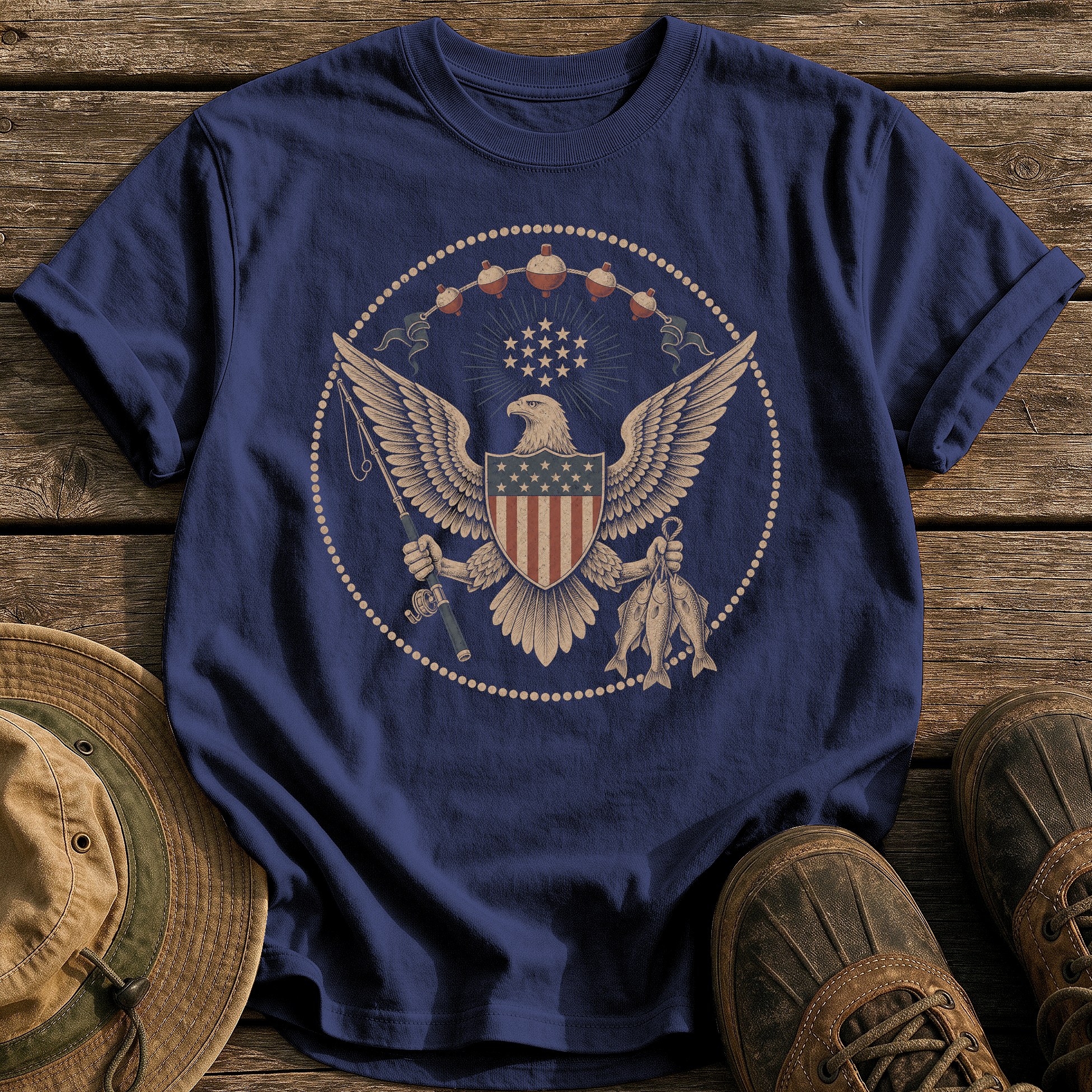 Great Seal of Fishing tee - True Navy - front