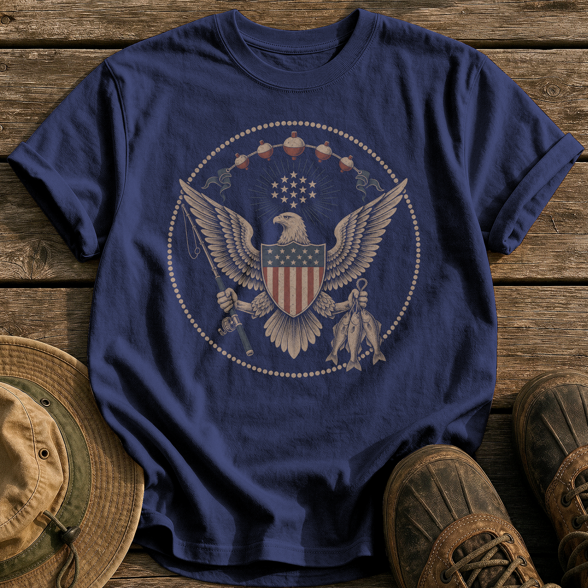 Great Seal of Fishing tee - True Navy - front