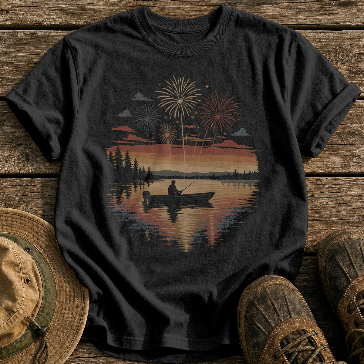 Fireworks Over the Lake tee - Black - front