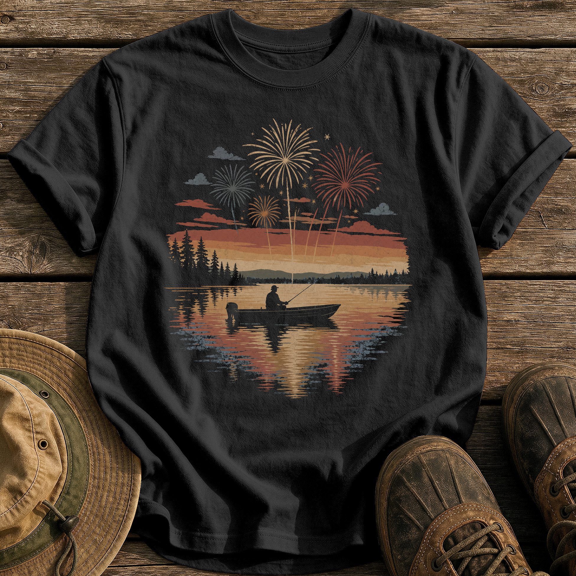 Fireworks Over the Lake tee - Black - front
