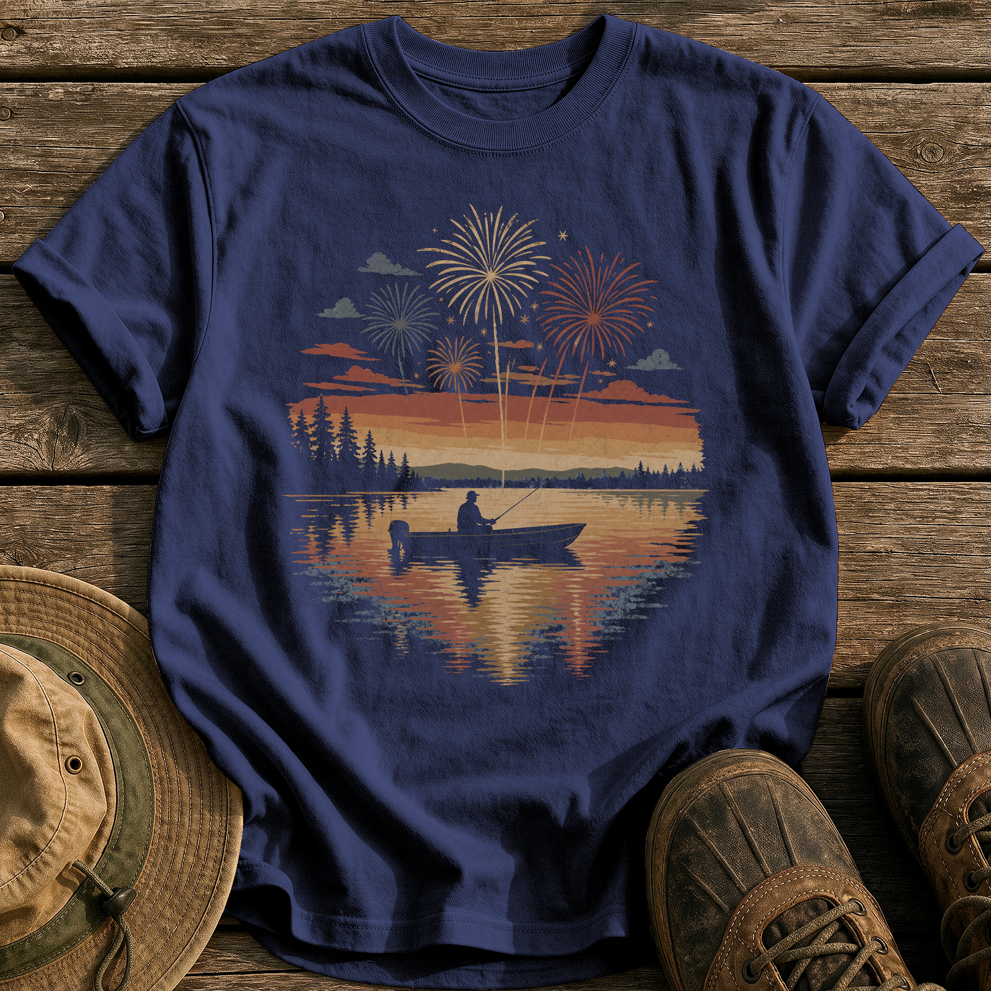 Fireworks Over the Lake tee - True Navy - front