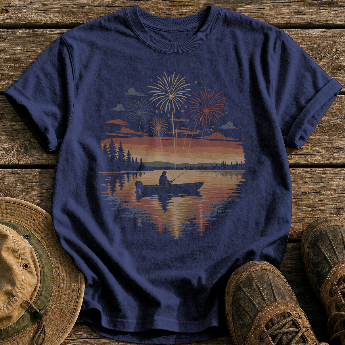 Fireworks Over the Lake tee - True Navy - front