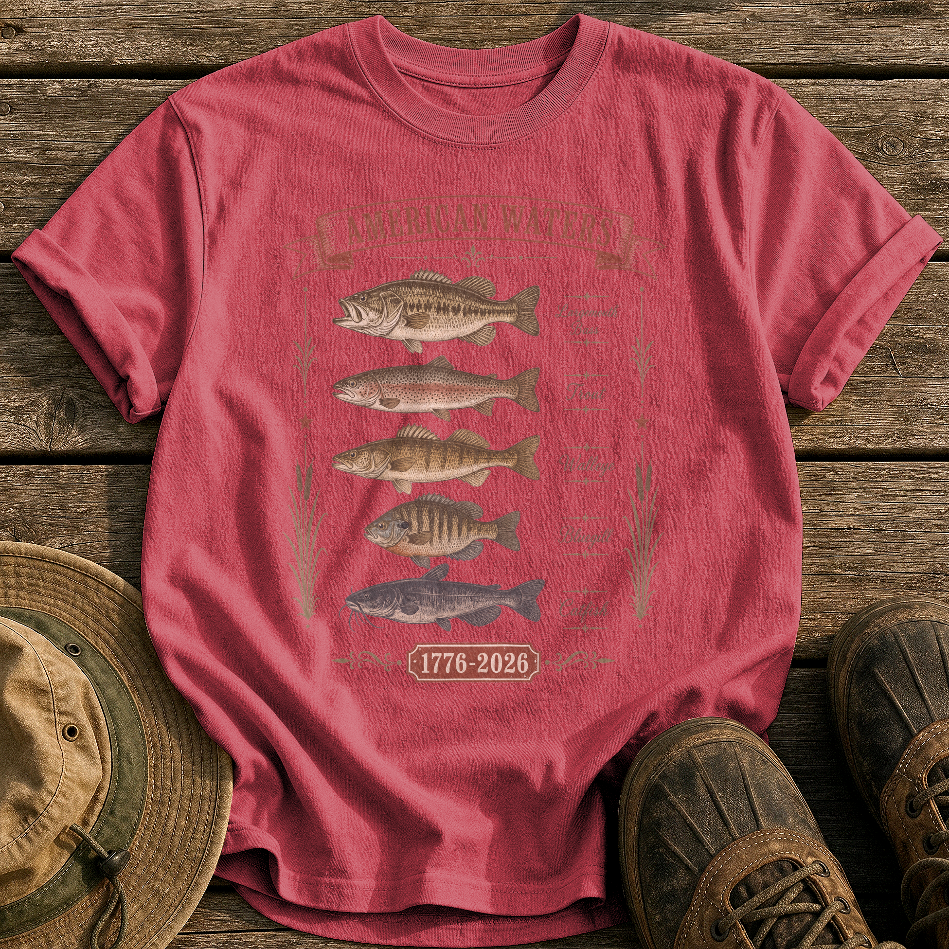 American Waters Field Guide tee - Chili - front