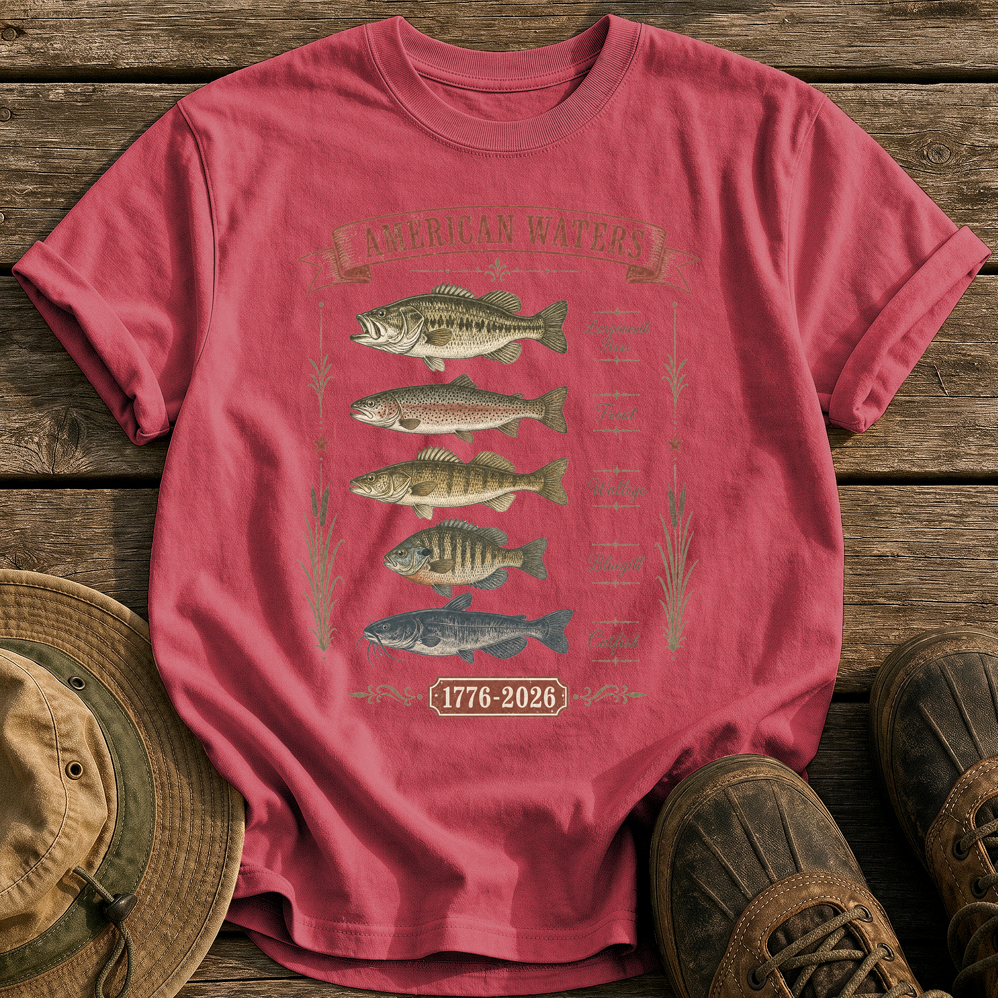 American Waters Field Guide tee - Chili - front
