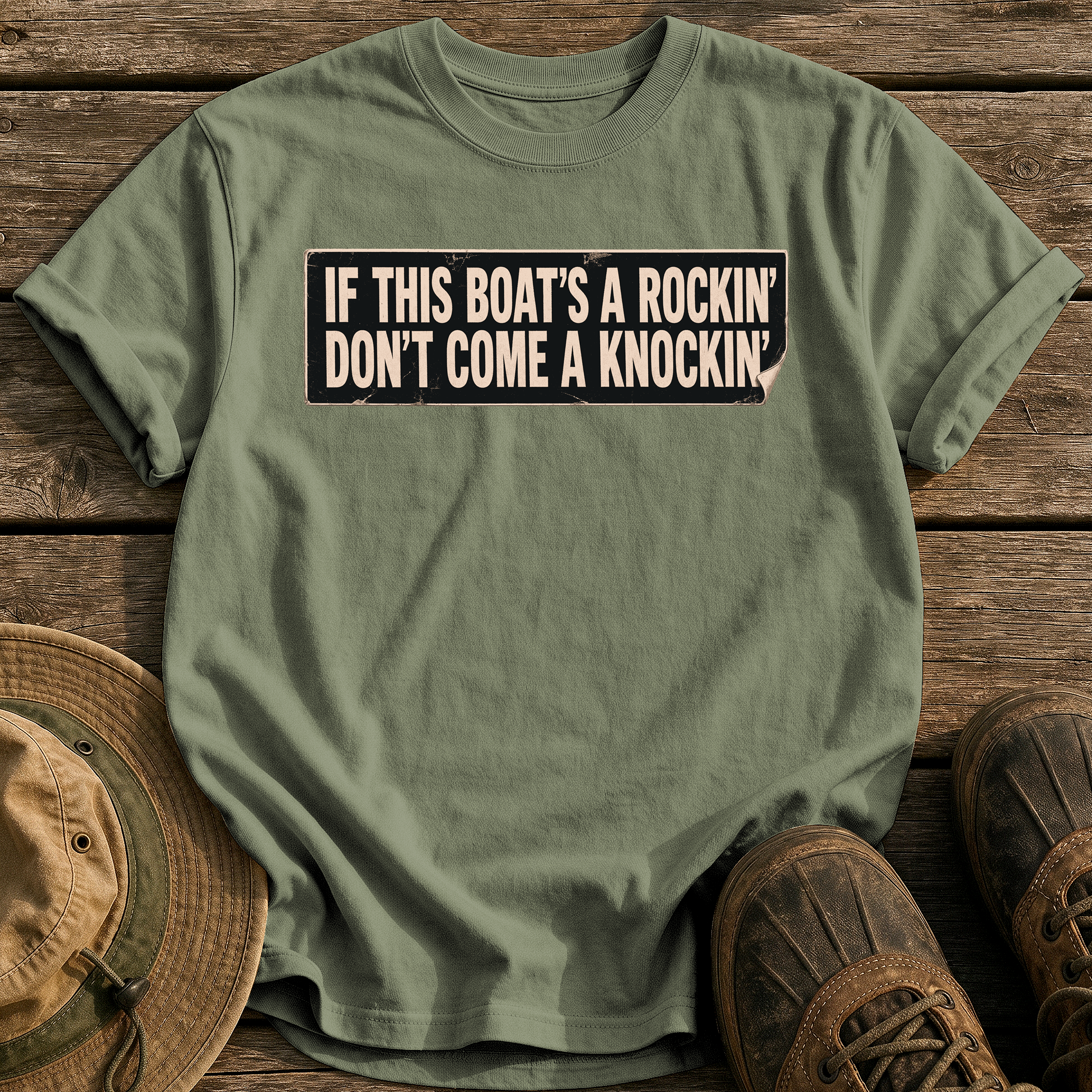 If This Boat's a Rockin' tee - Sage - front