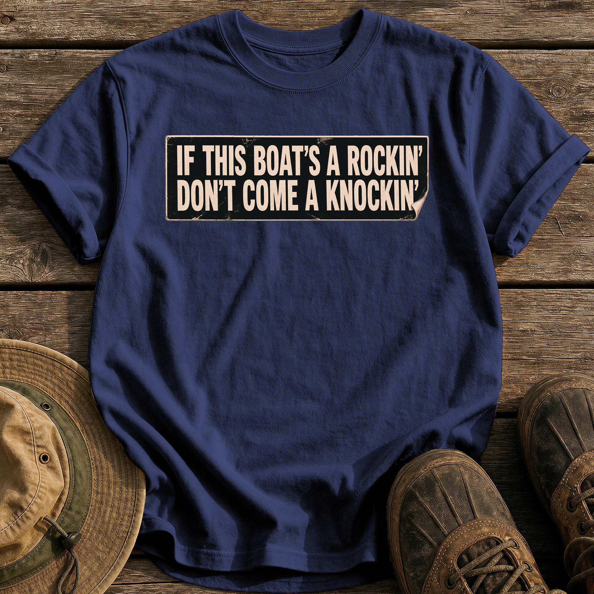 If This Boat's a Rockin' tee - True Navy - front