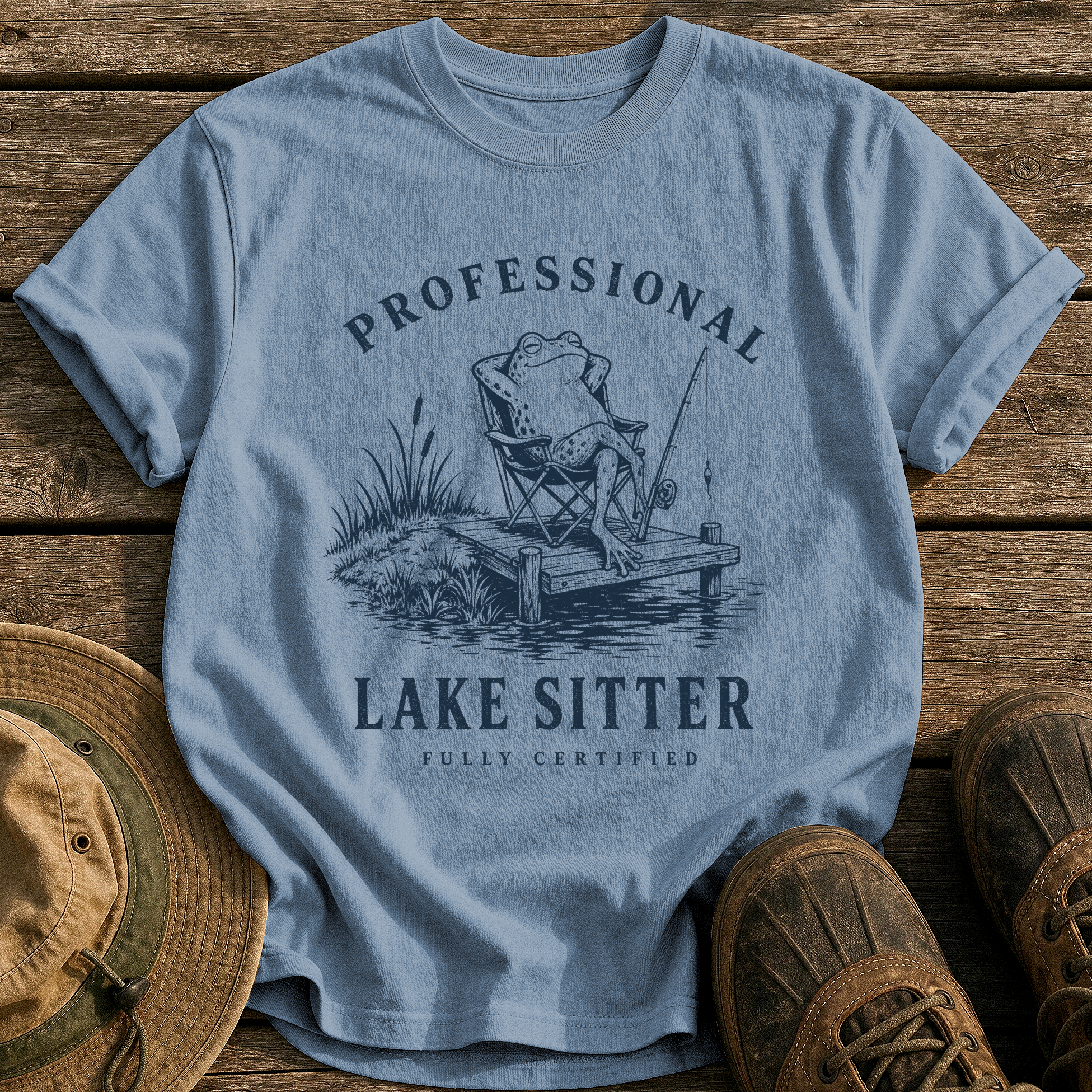 Professional Lake Sitter tee - Blue Jean - front