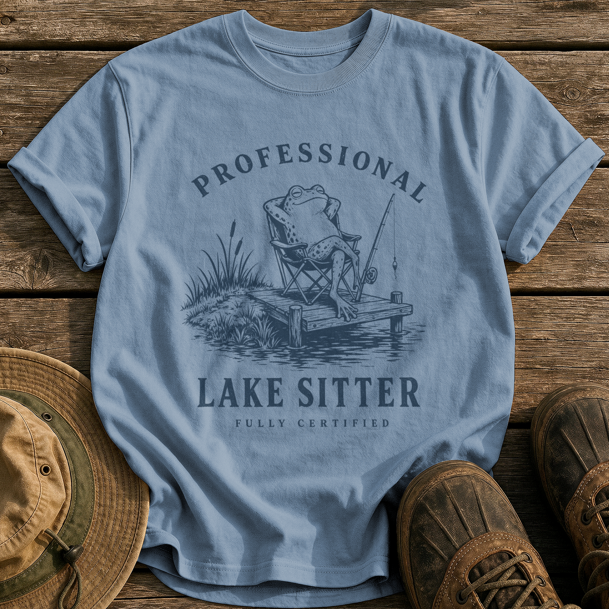 Professional Lake Sitter tee - Blue Jean - front