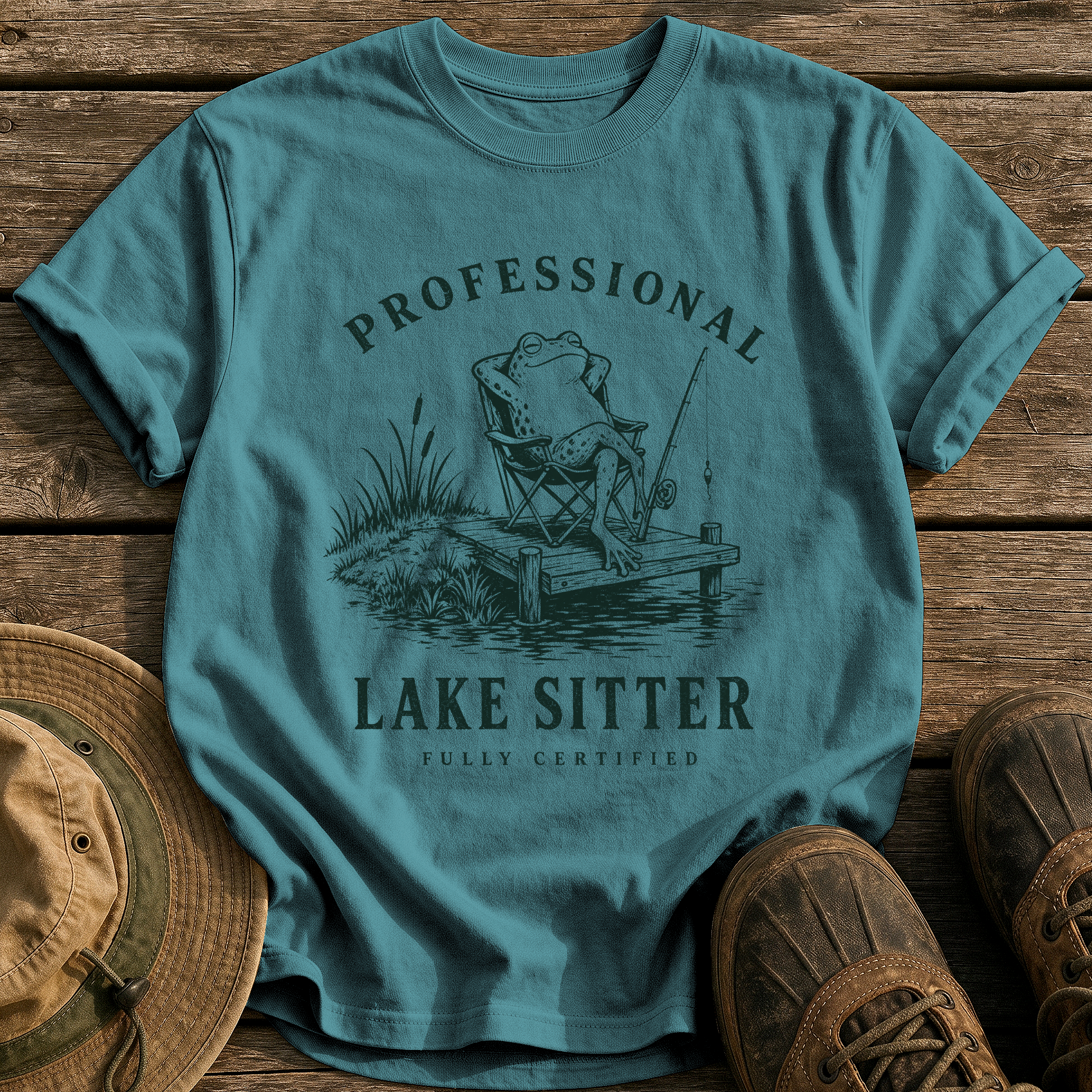 Professional Lake Sitter tee - Blue Spruce - front