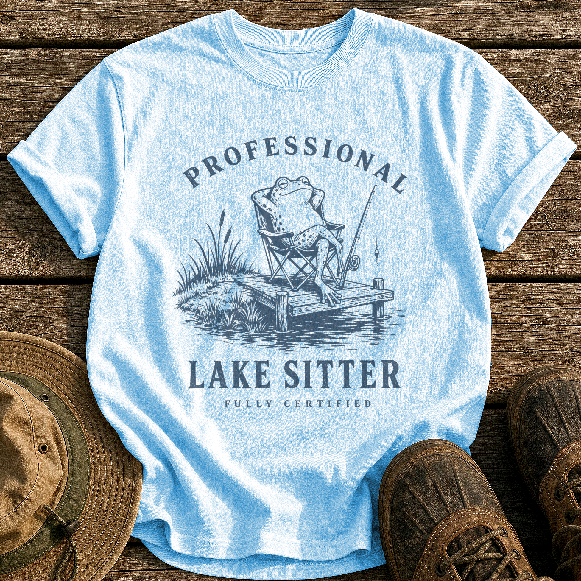 Professional Lake Sitter tee - Chambray - front