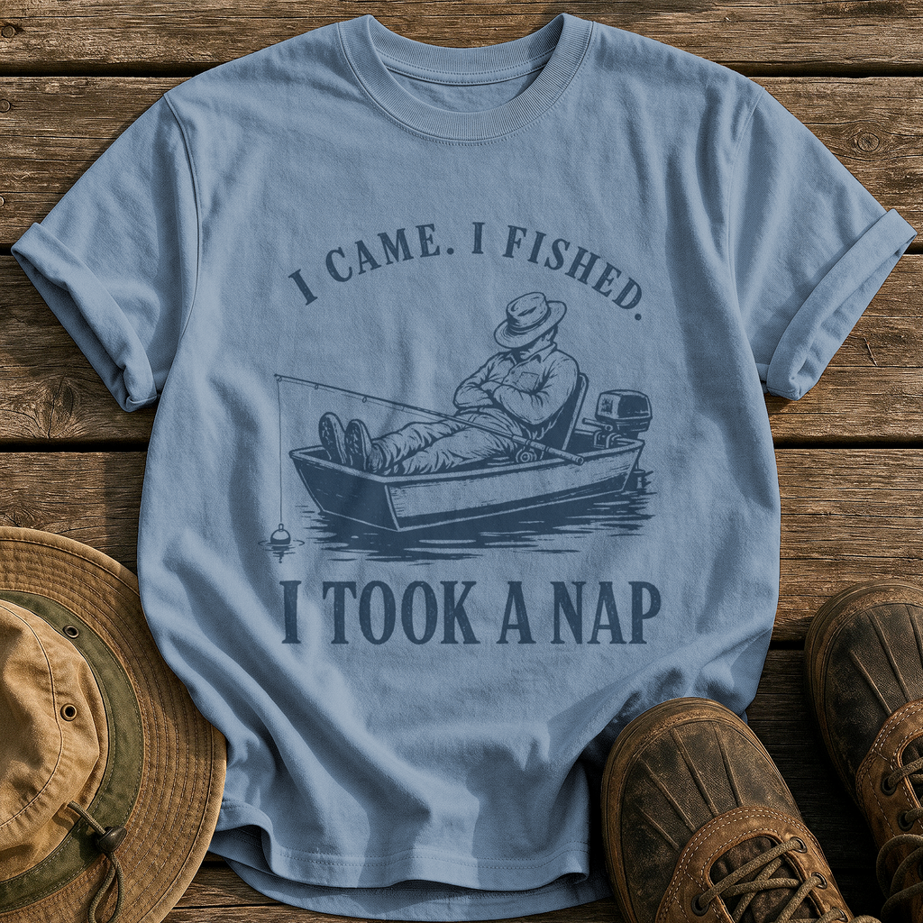 Came, Fished, Napped tee - Blue Jean - front