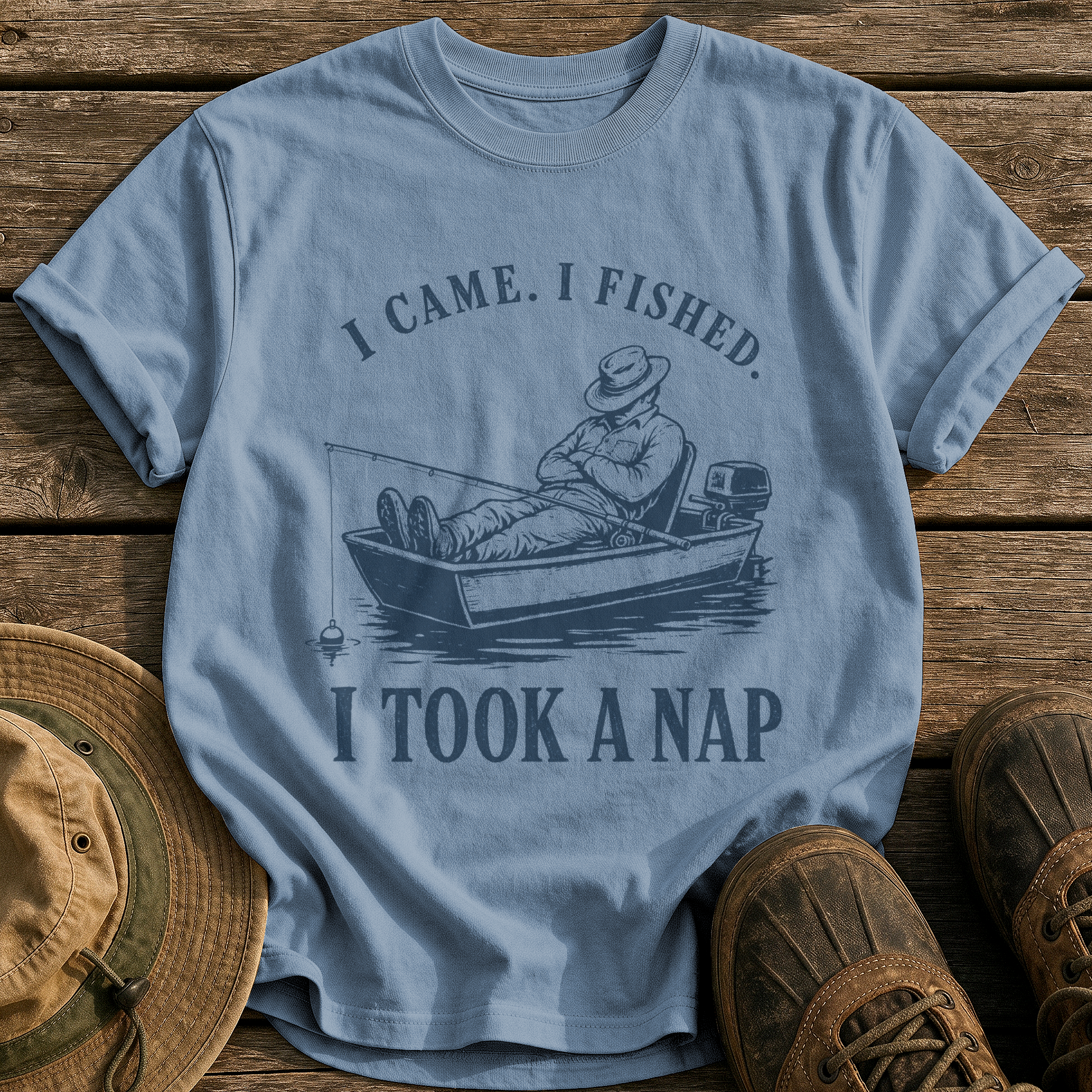 Came, Fished, Napped tee - Blue Jean - front