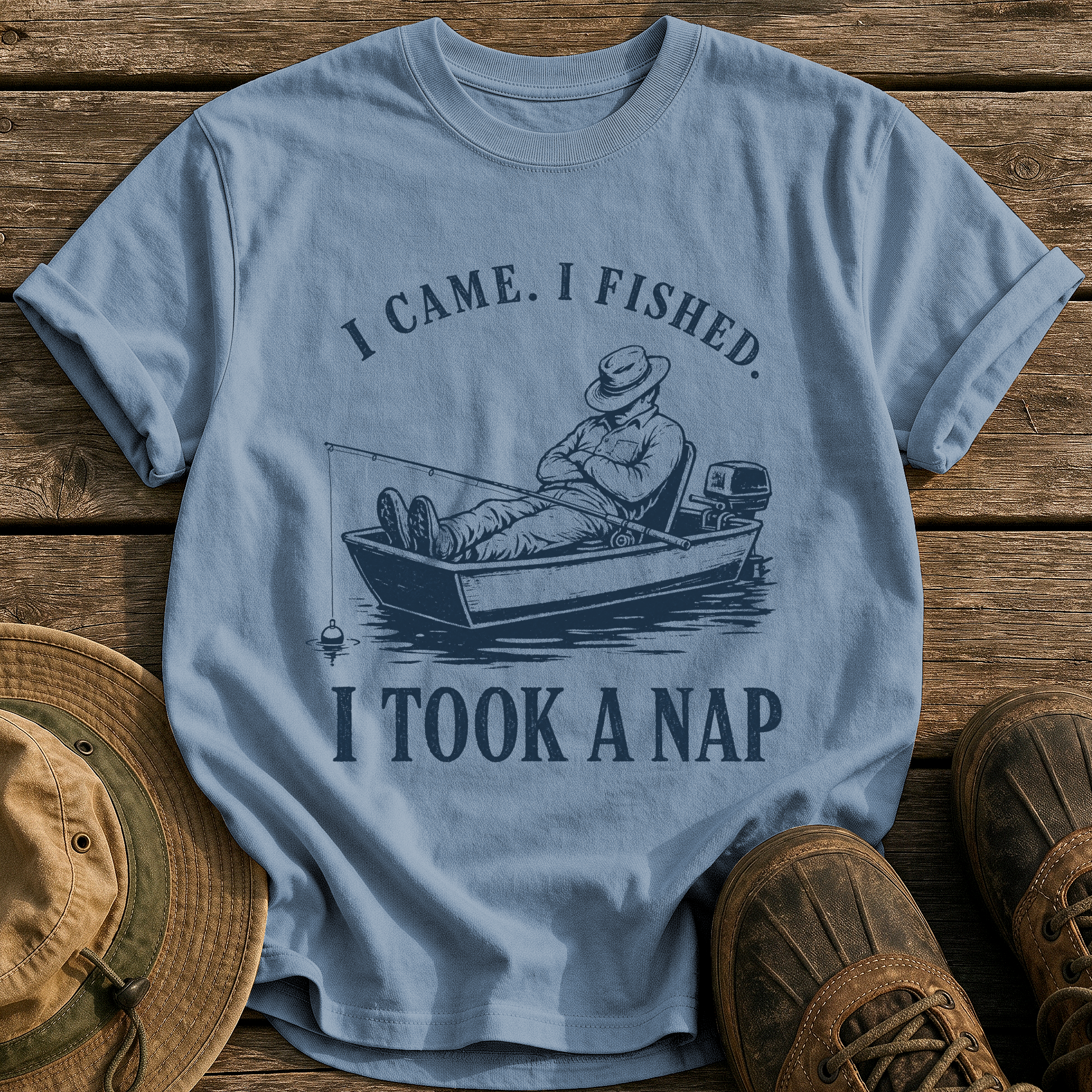 Came, Fished, Napped tee - Blue Jean - front