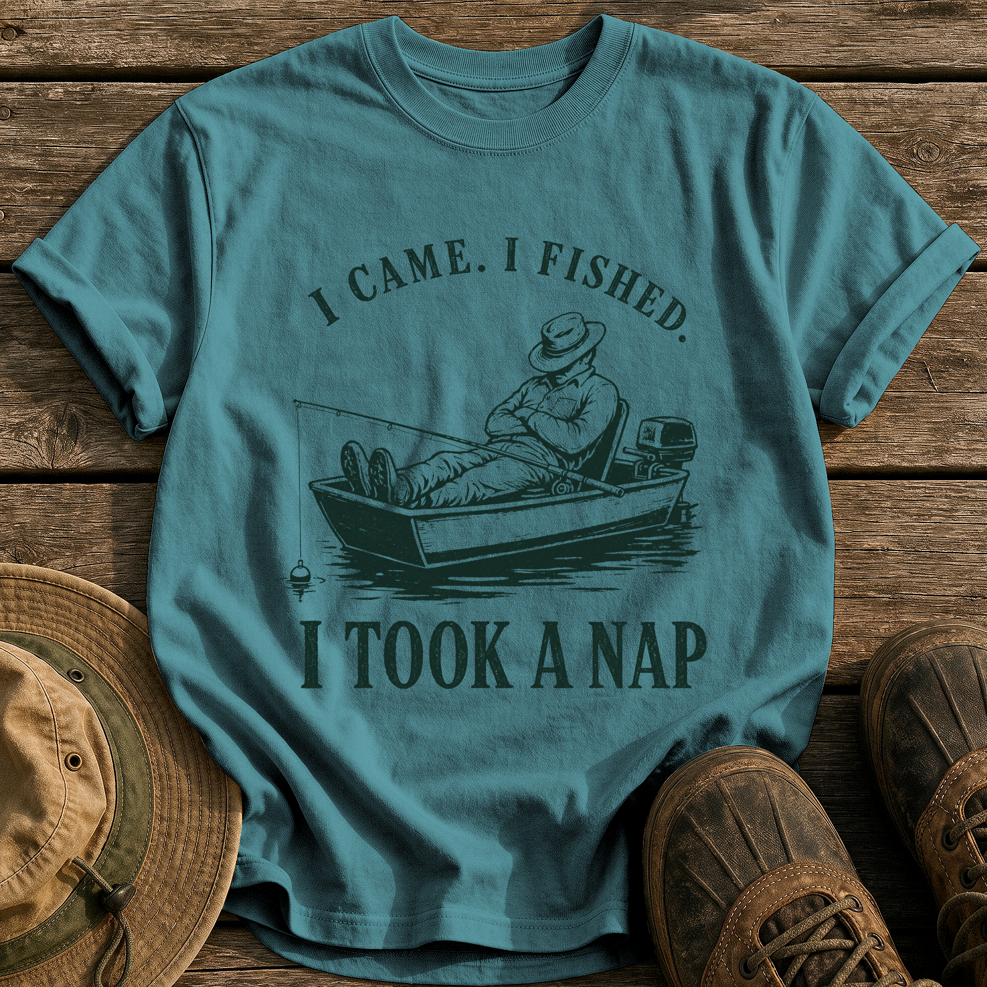 Came, Fished, Napped tee - Blue Spruce - front
